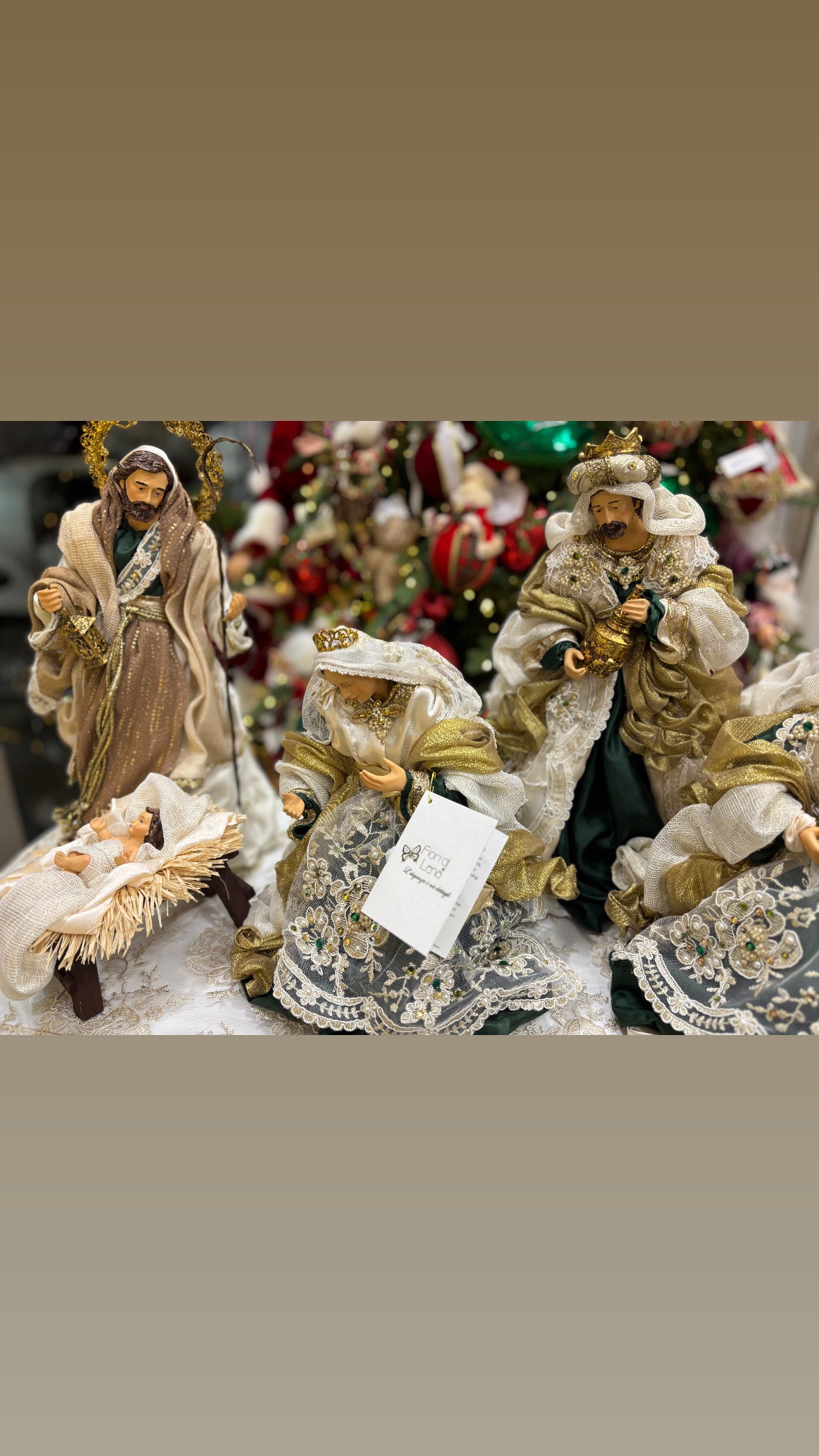 Fiori di lena sacra famiglia 6 pezzi h 36 cm variante verde