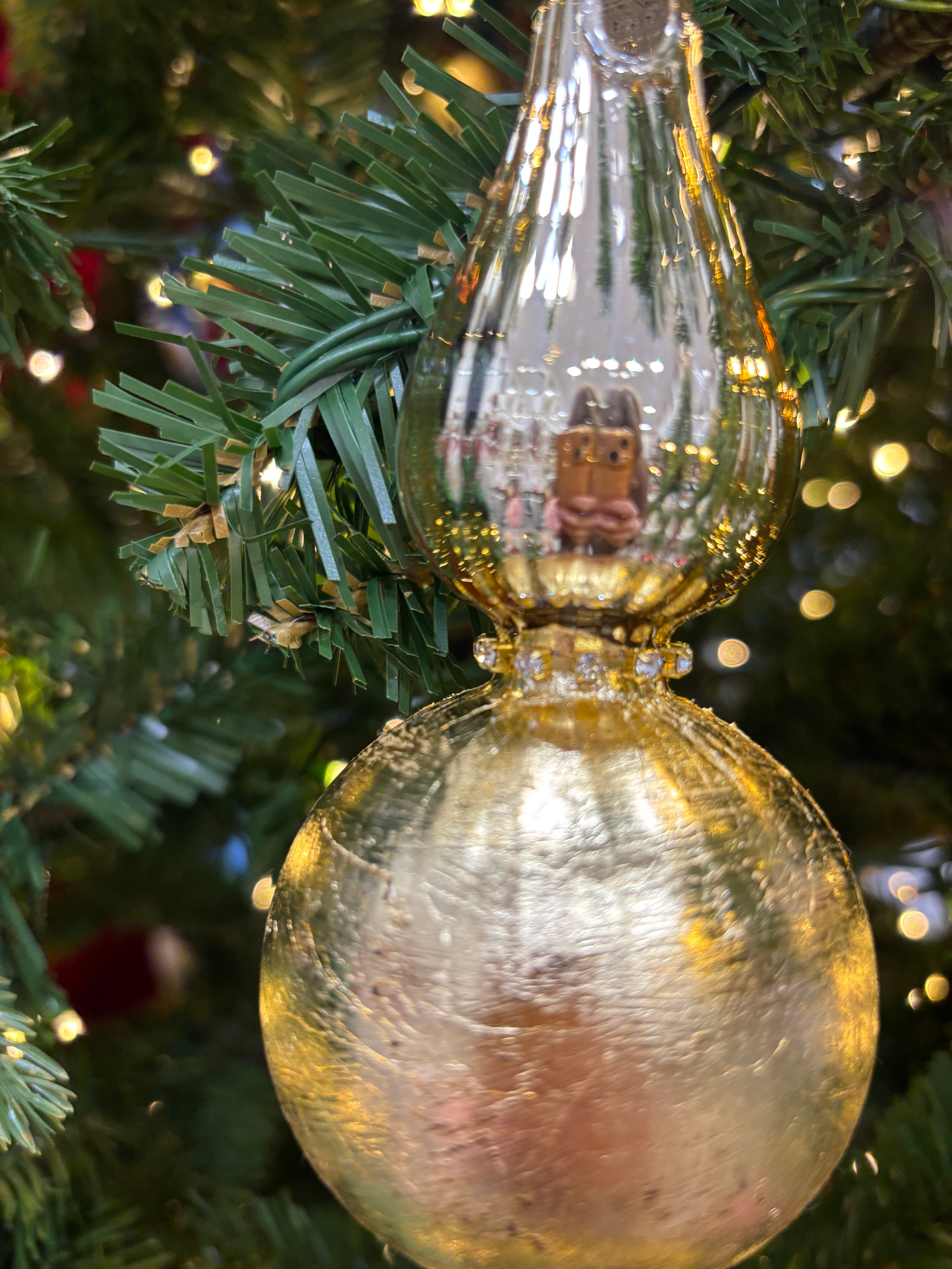 Fiori di lena addobbo puntale in vetro con foglia oro