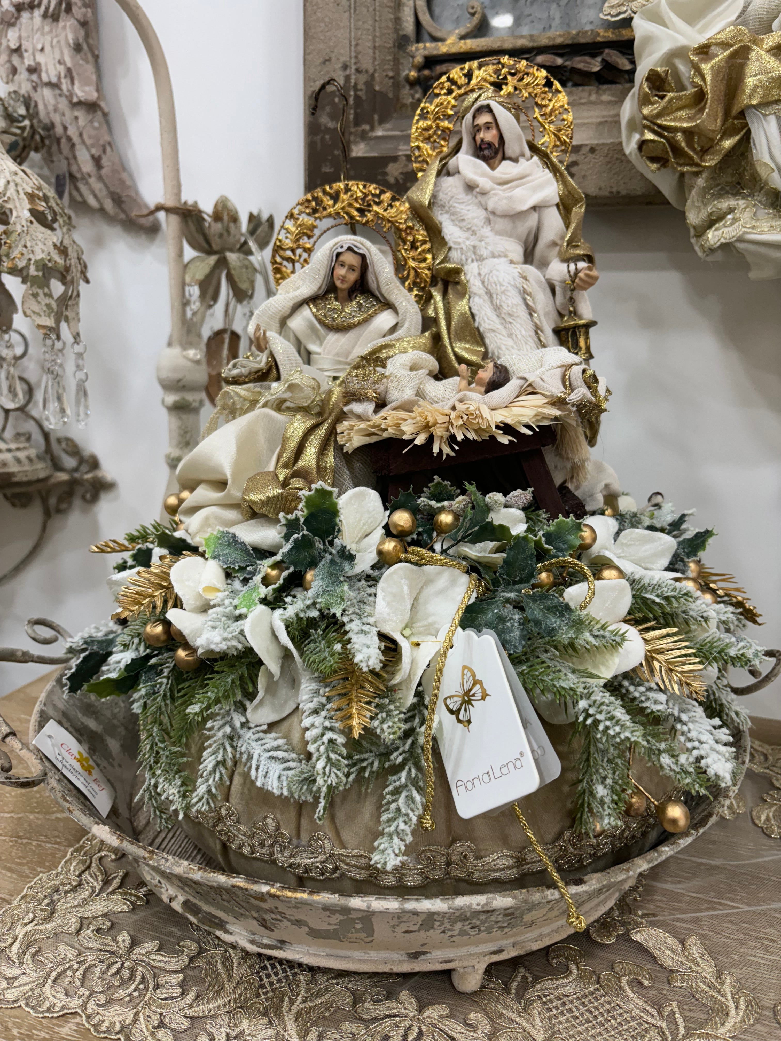 FIORI DI LENA PUFFO IN VELLUTO CON NATIVITA' H 48 CM