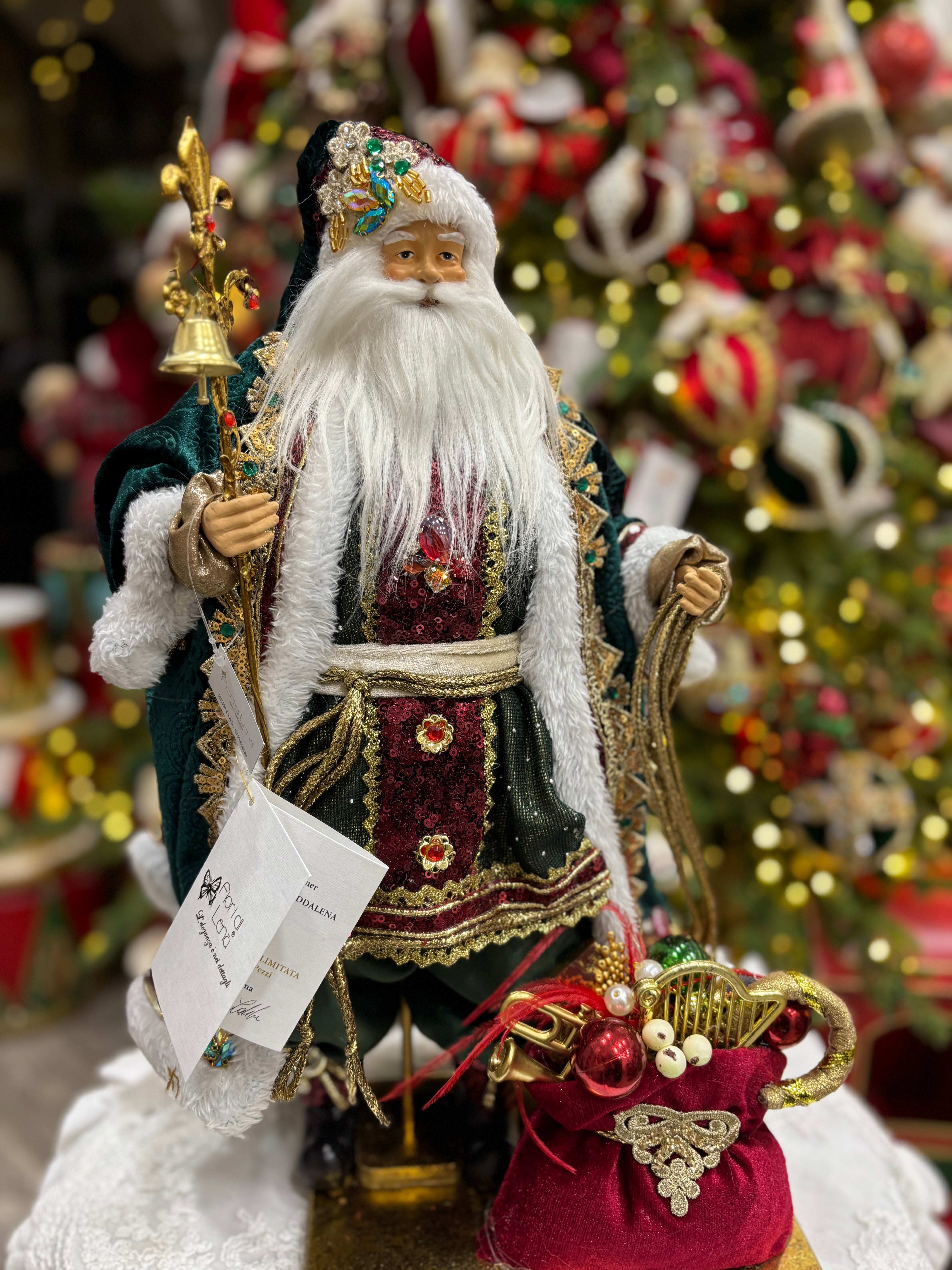 Fiori di lena Babbo Natale limited edition su base in legno h 46 cm