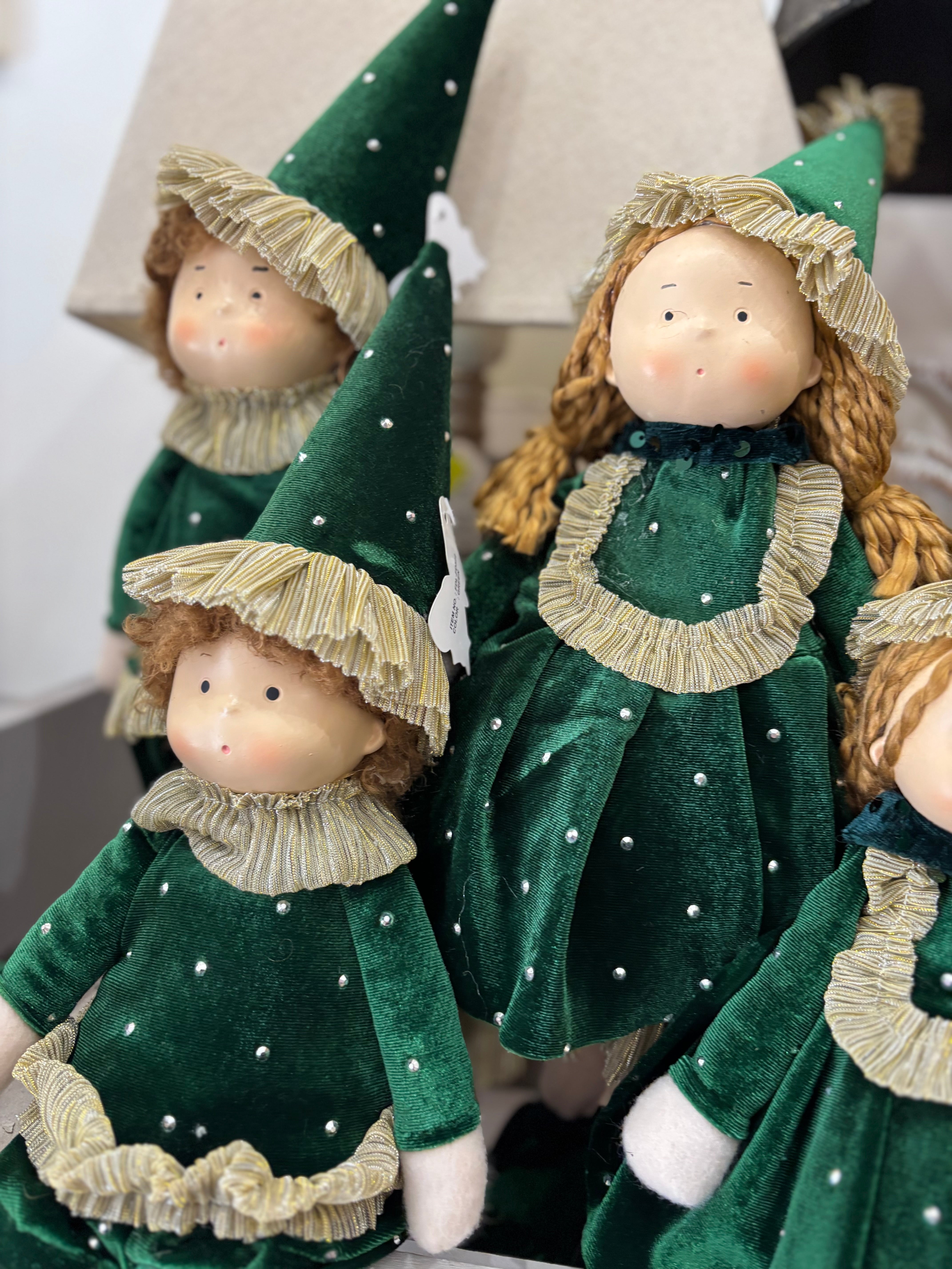 Fiori di lena coppia di bimbi seduti con abito verde