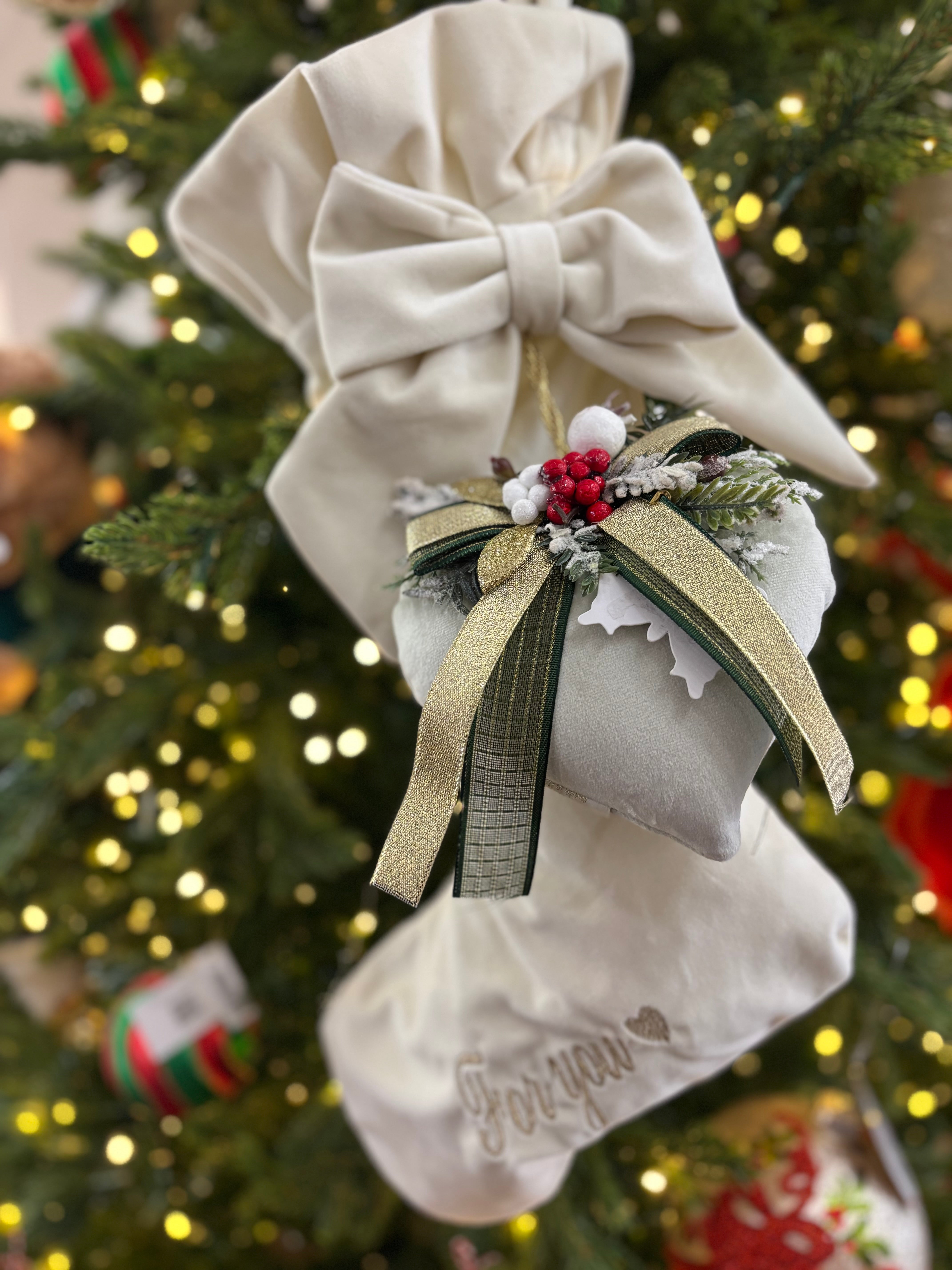 Handmade calza artigianale epifania 40 cm con applicazione Fiori di lena con varianti