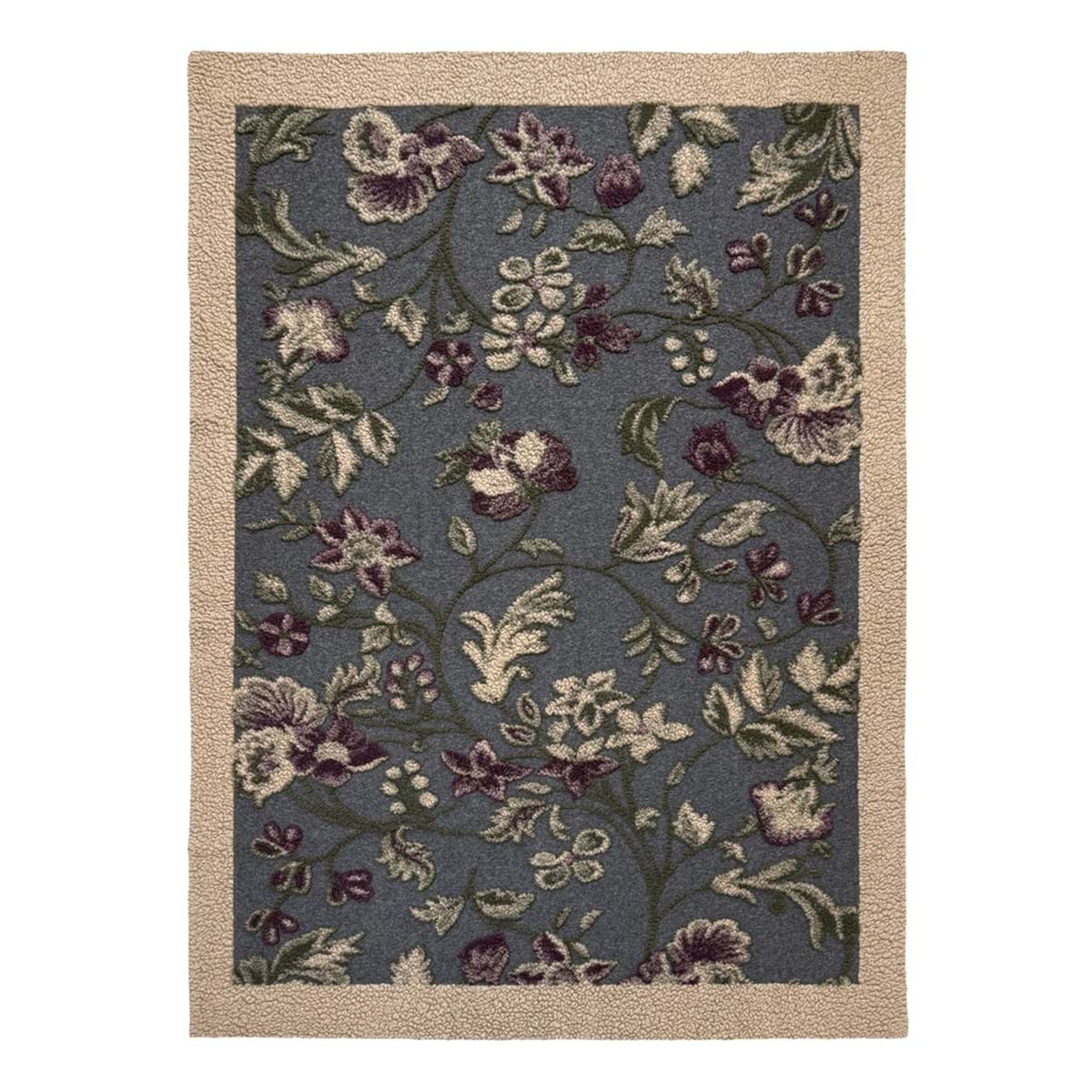 Blanc Mariclo plaid in lana cotta con decorazione floreale collezione Ramage Blu Ardesia
