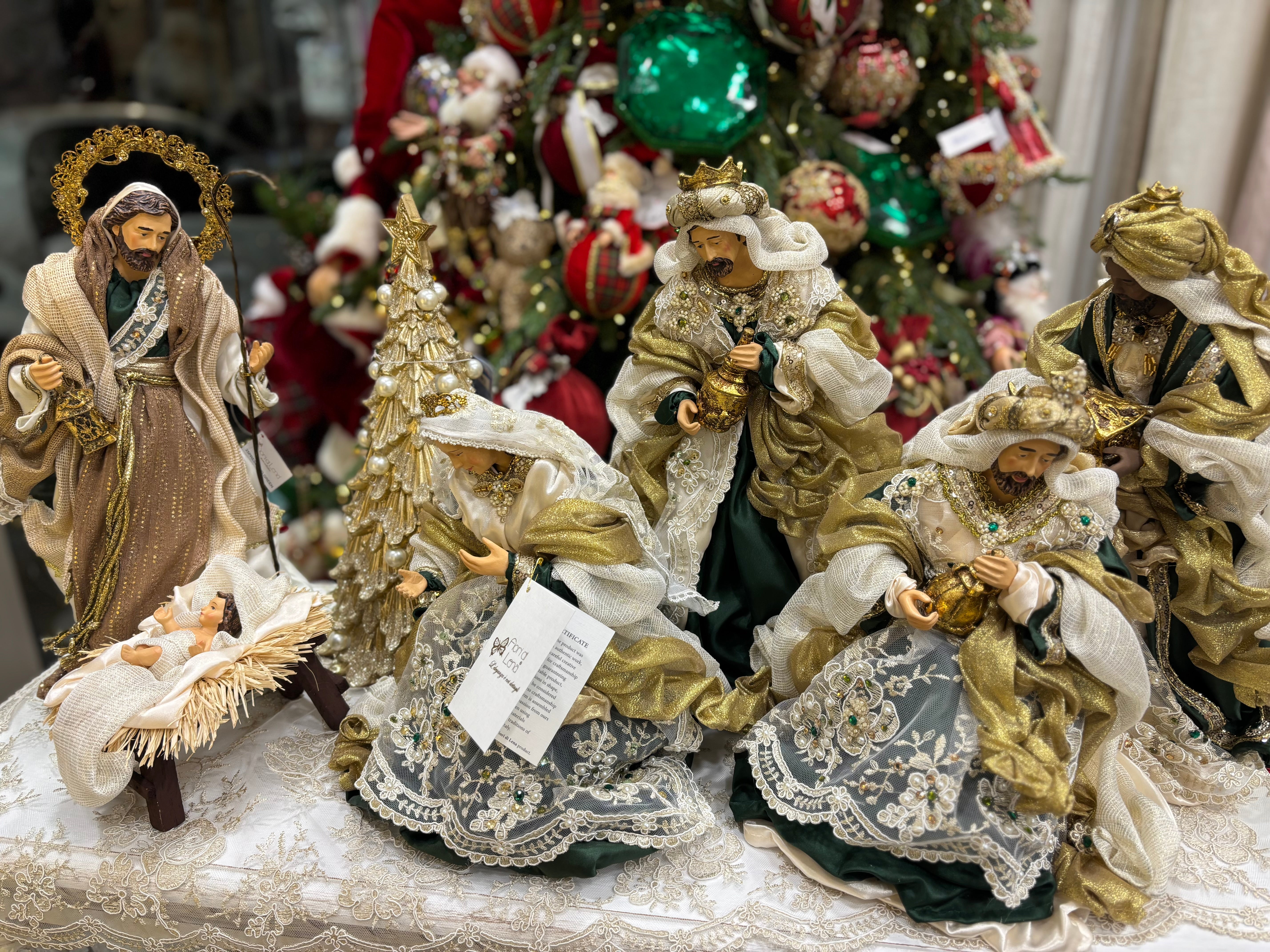 Fiori di lena sacra famiglia 6 pezzi h 36 cm variante verde