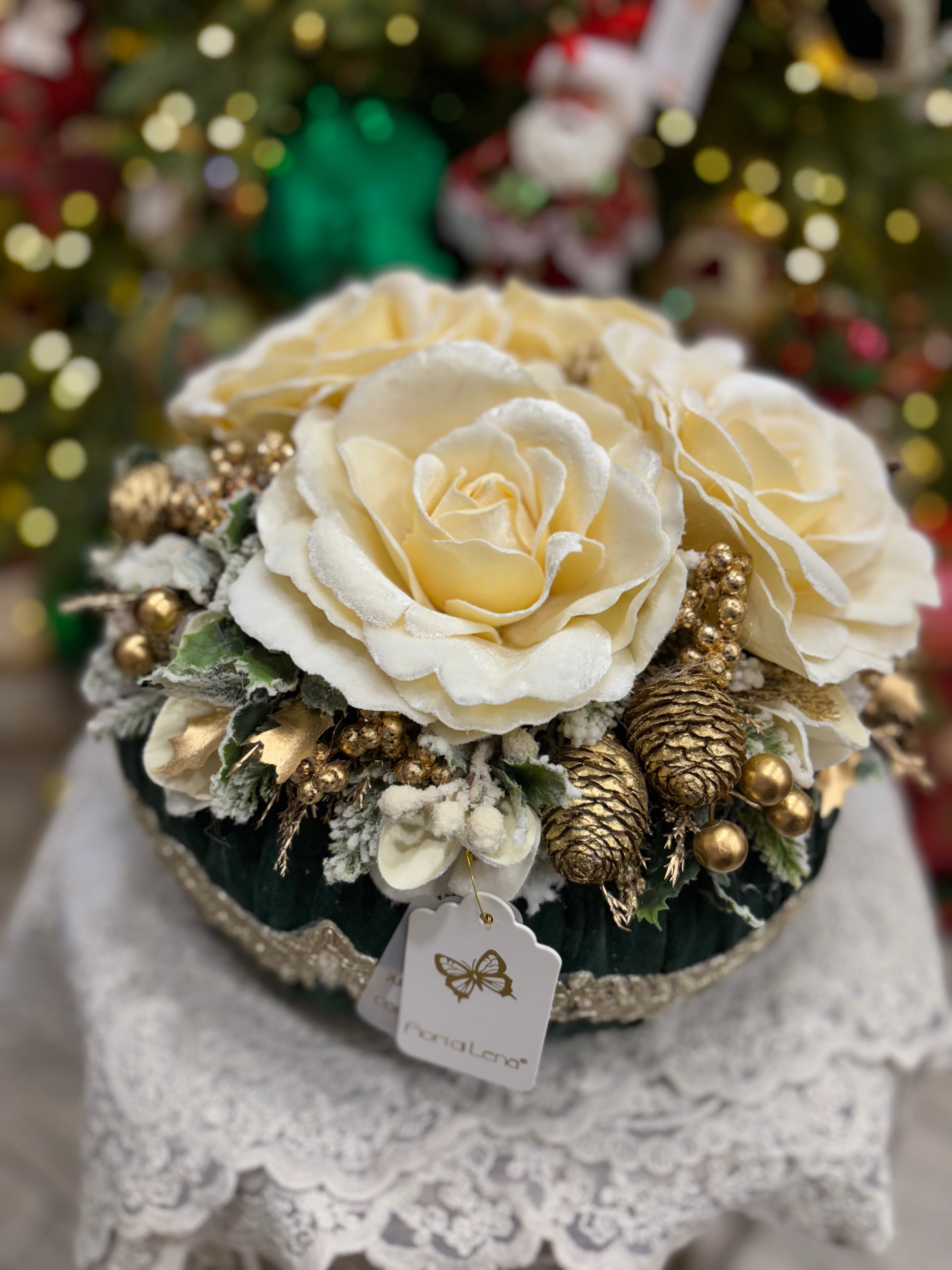 Fiori di lena Pouf profumato 4 rose nuova collezione Linea Dono Prezioso colore verde inglese