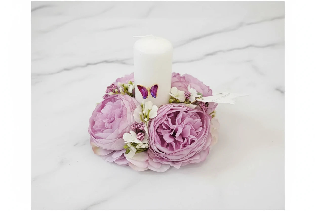 Fiori di lena Portacandela misura piccola con ranuncoli