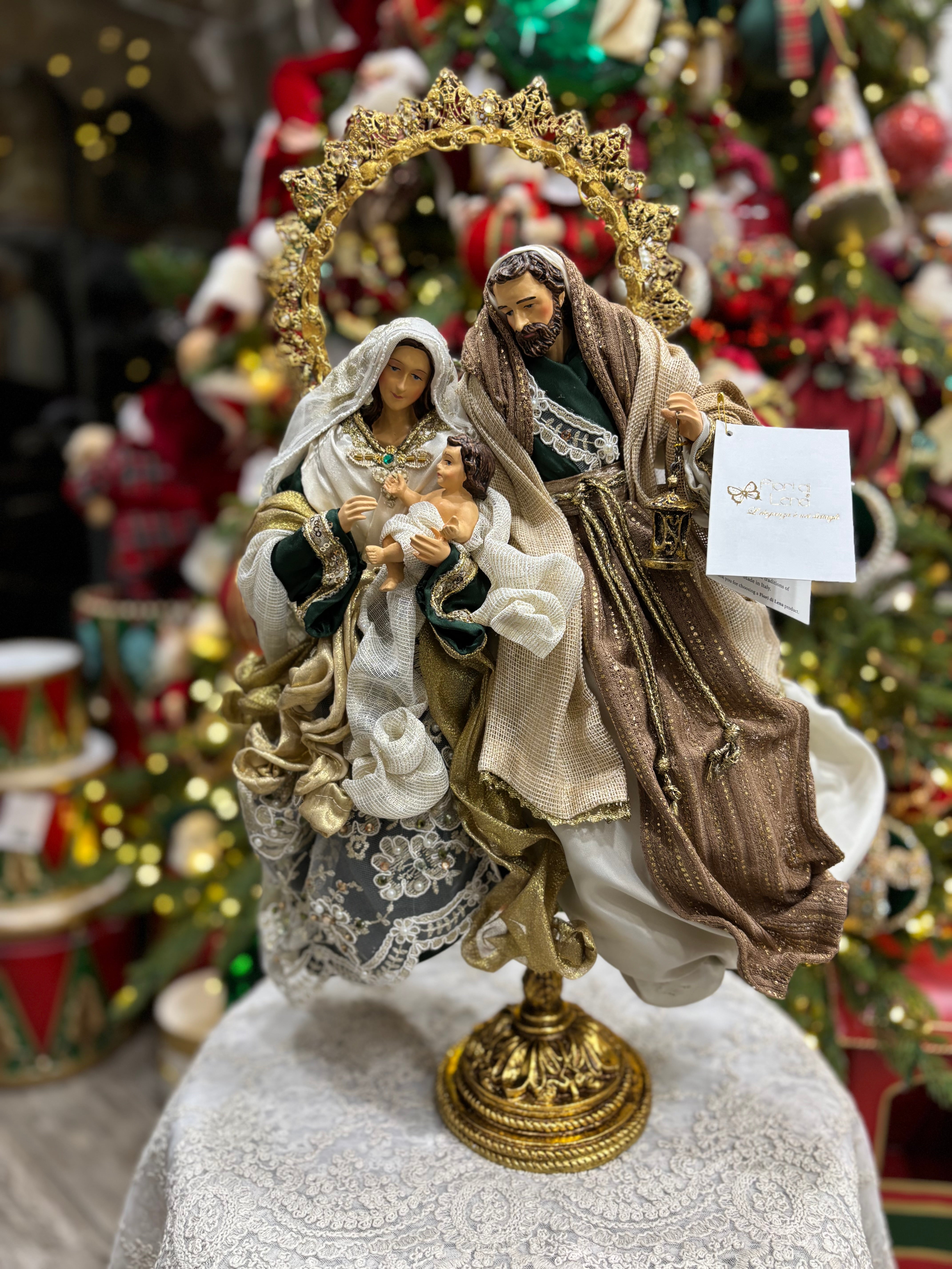 Fiori di lena Sacra famiglia su base variante verde