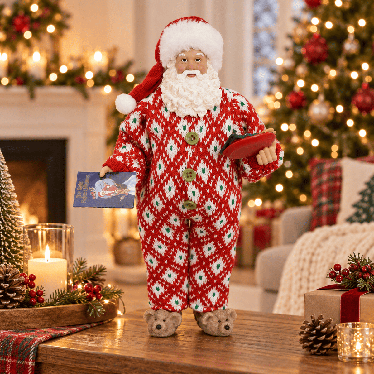 Clayre & Eef Babbo Natale in Pigiama con Lista e Biscotti