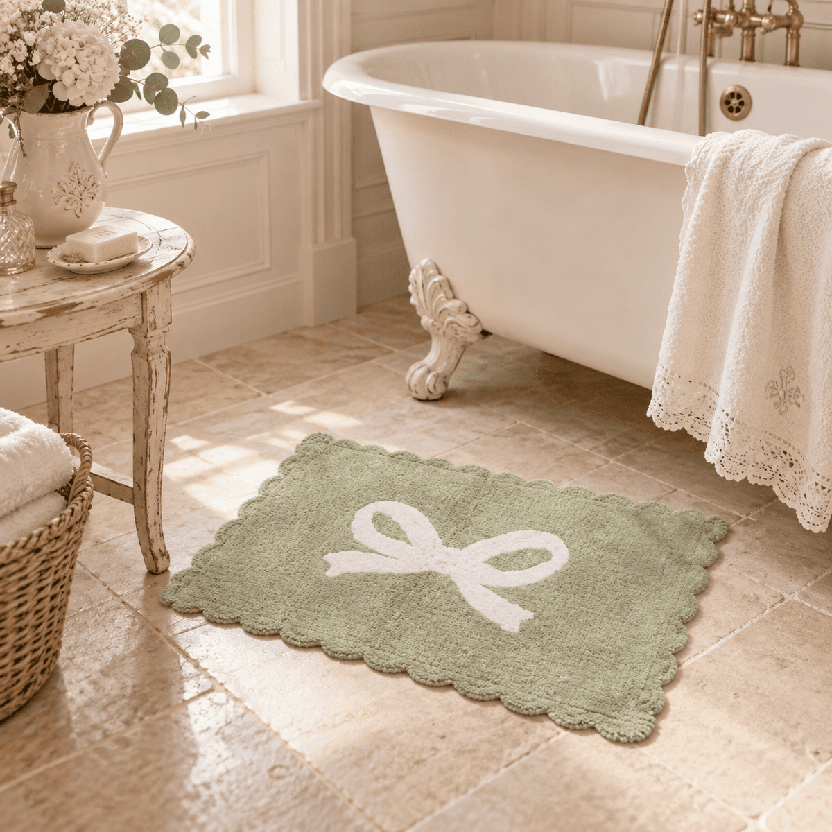 Blanc Mariclo' Tappeto Bagno in Cotone con fiocco con varianti colore mis 45*75 cm