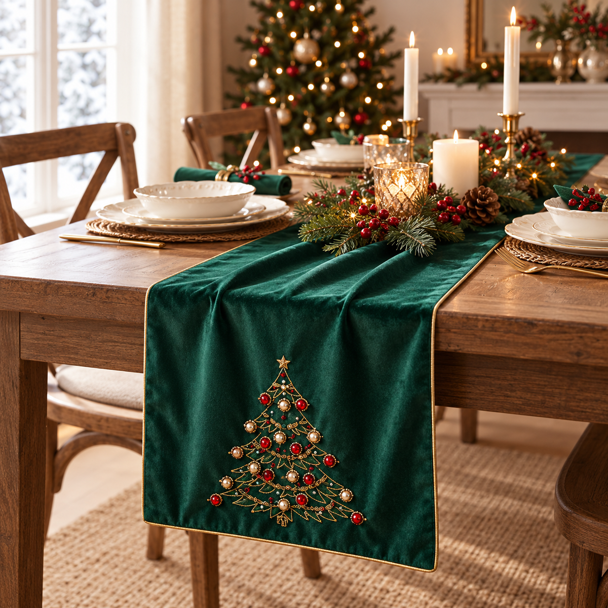 Clodette runner Diamond albero variante verde 40*160 cm