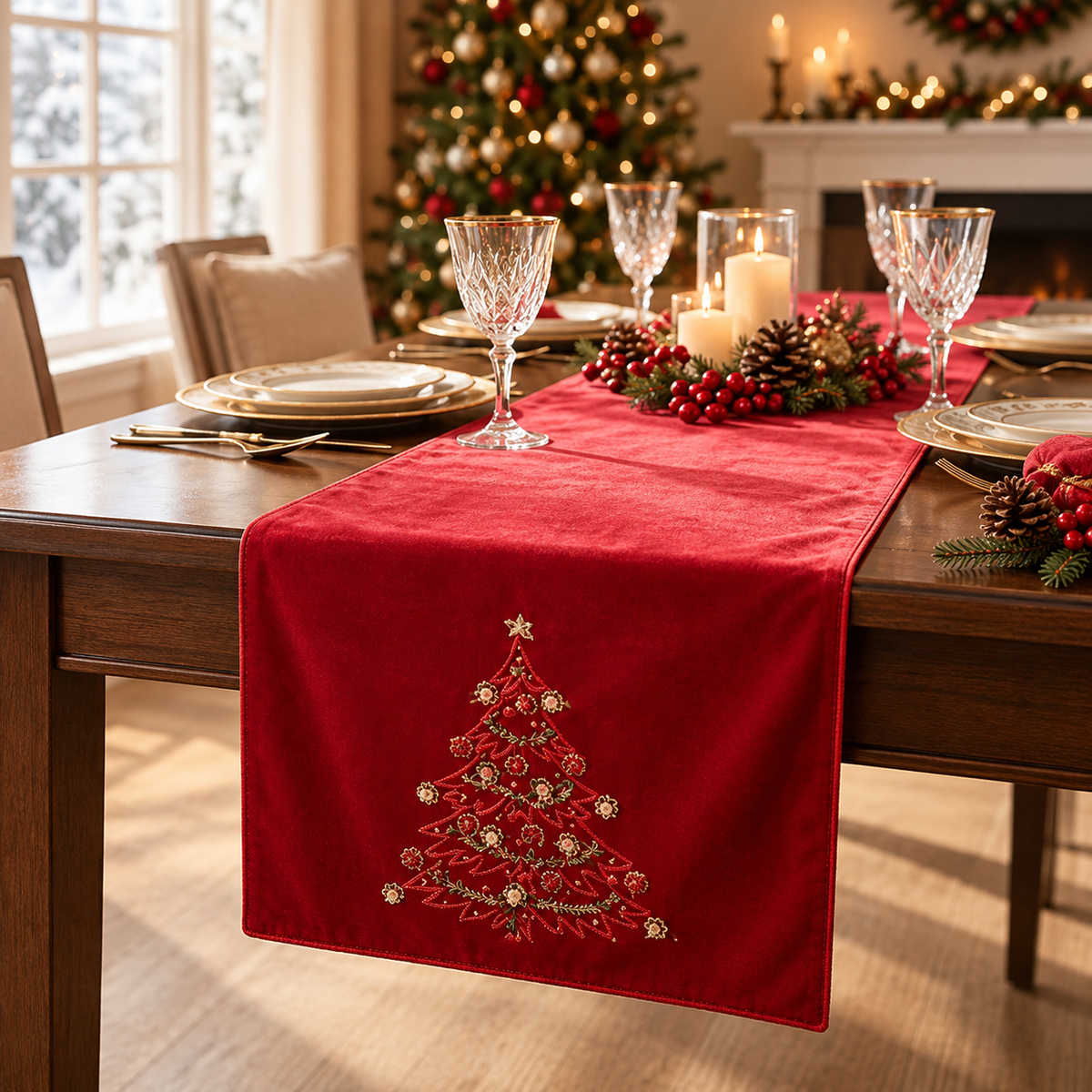 Clodette runner Diamond albero variante rossa 40*160 cm