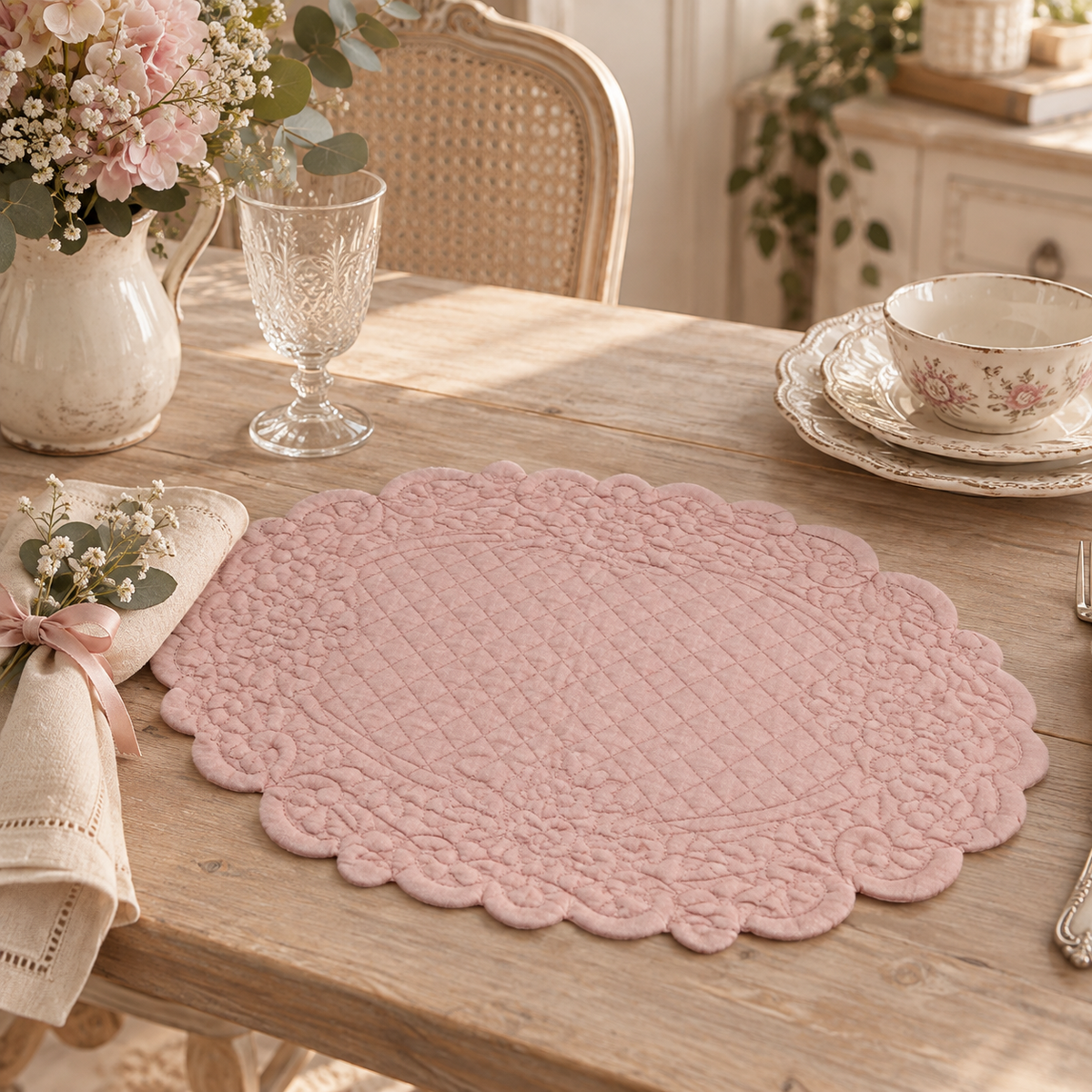 Blanc Mariclo' tovaglietta ovale in boutis colore Rosa