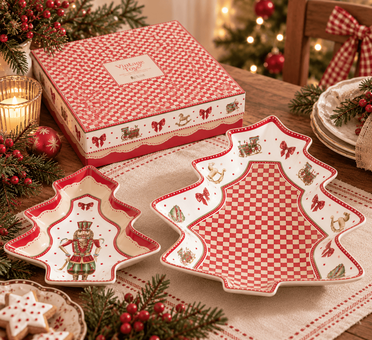 Nuvole di Stoffa set di 2 piatti natalizi a forma di albero collezione Vintage Toys