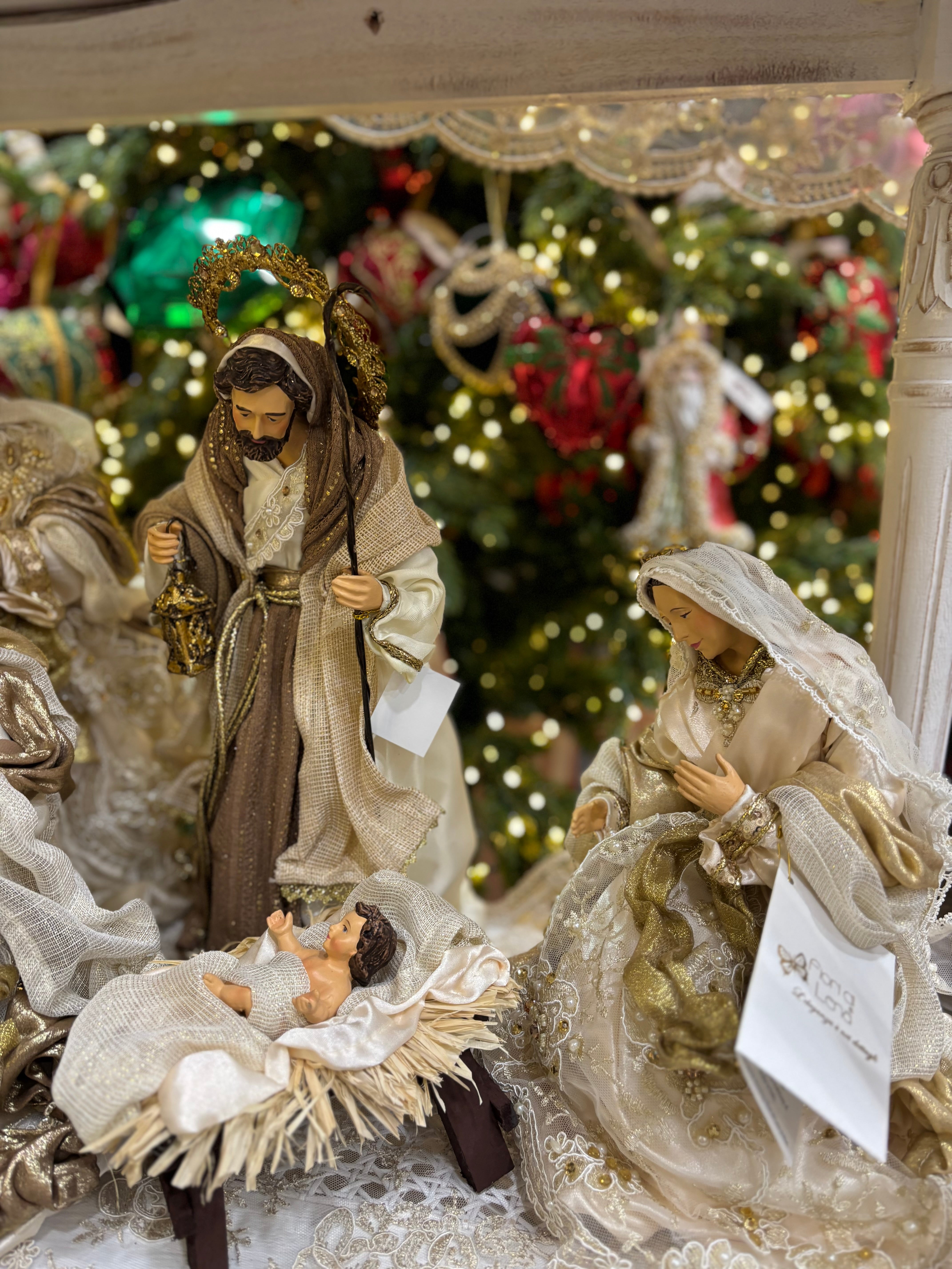 Fiori di lena sacra famiglia 6 pezzi h 36 cm variante avorio