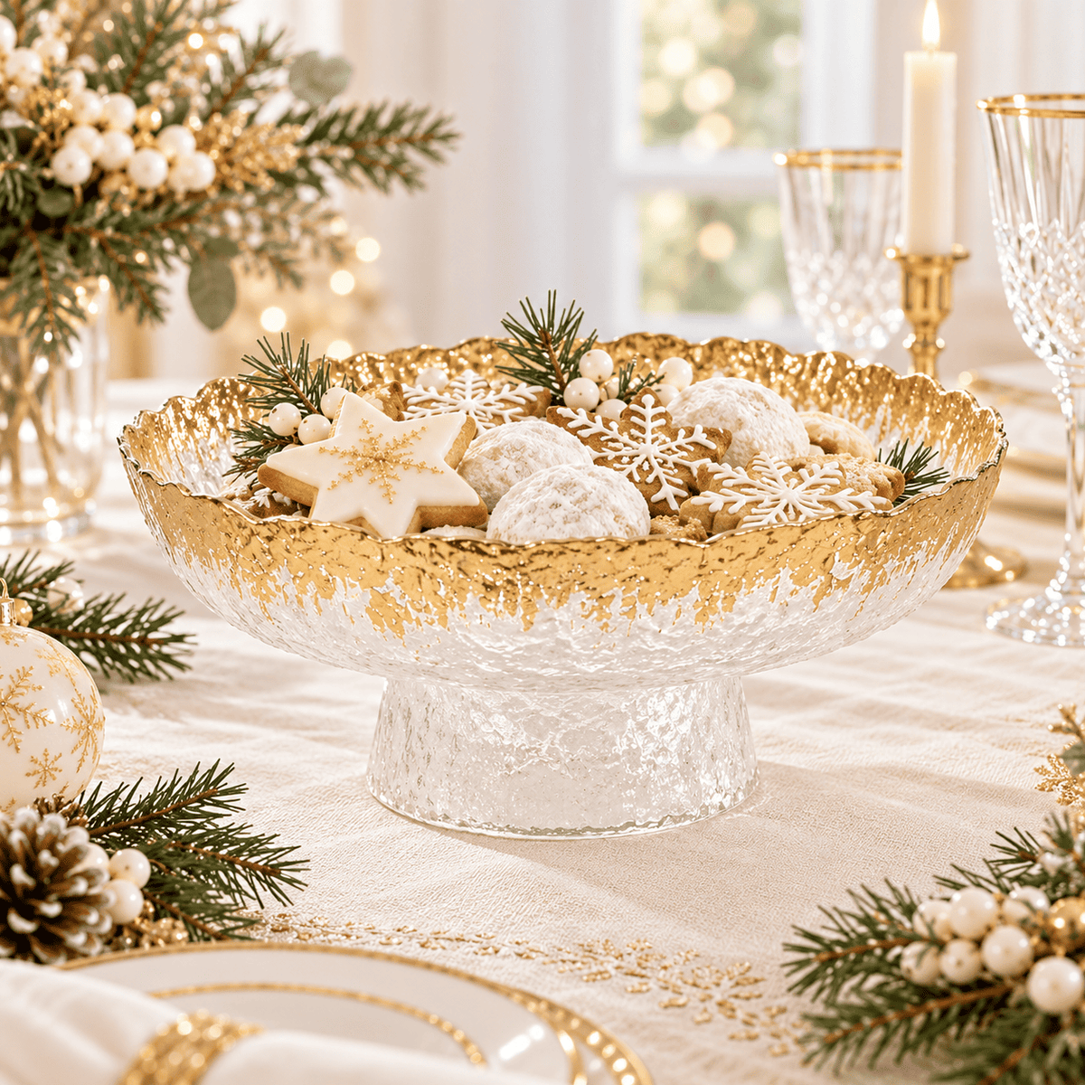 Nuvole di Stoffa Alzata portafrutta in vetro con bordo oro 26 cm collezione Silent Gold