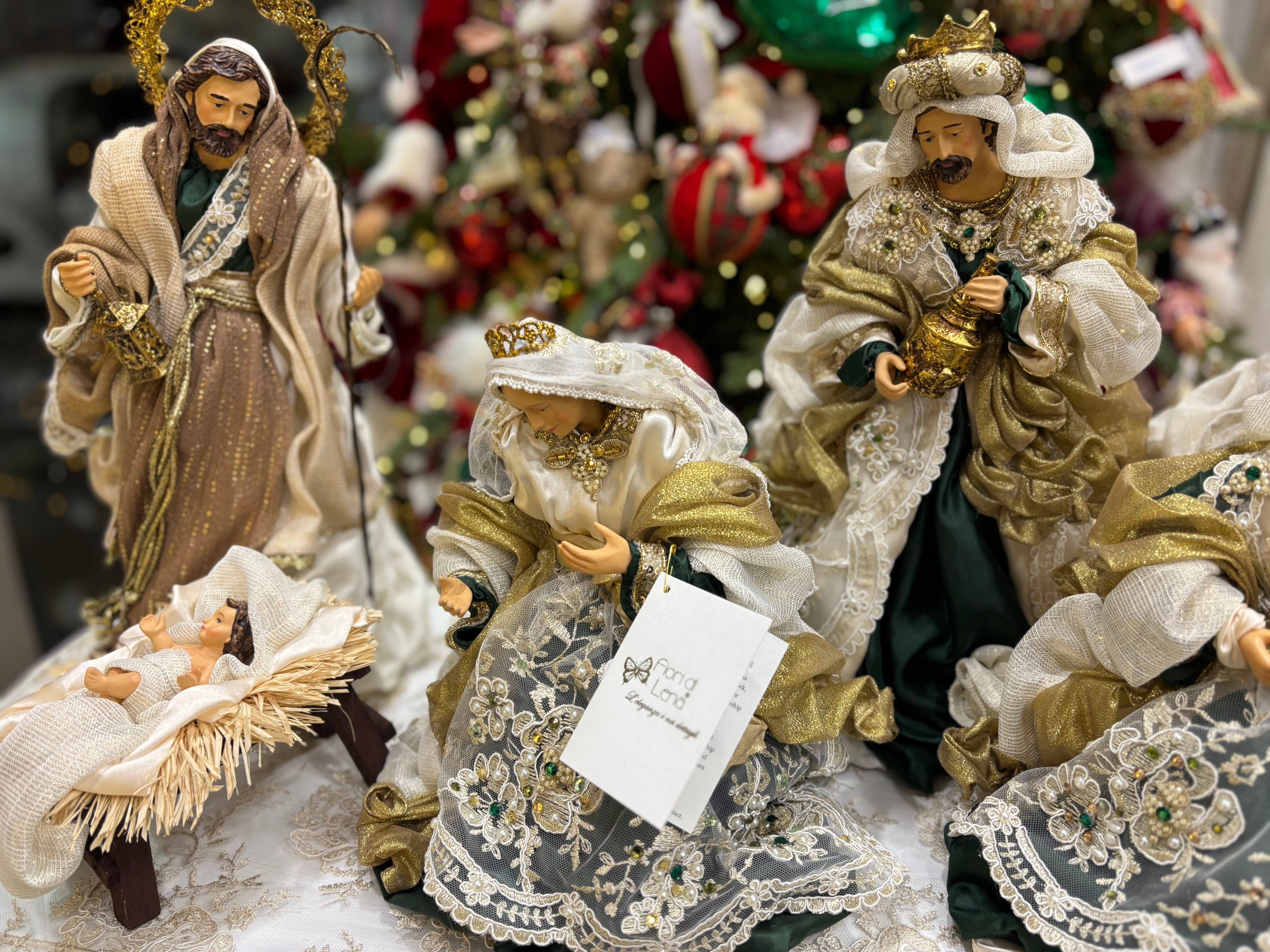 Fiori di lena sacra famiglia 6 pezzi h 36 cm variante verde