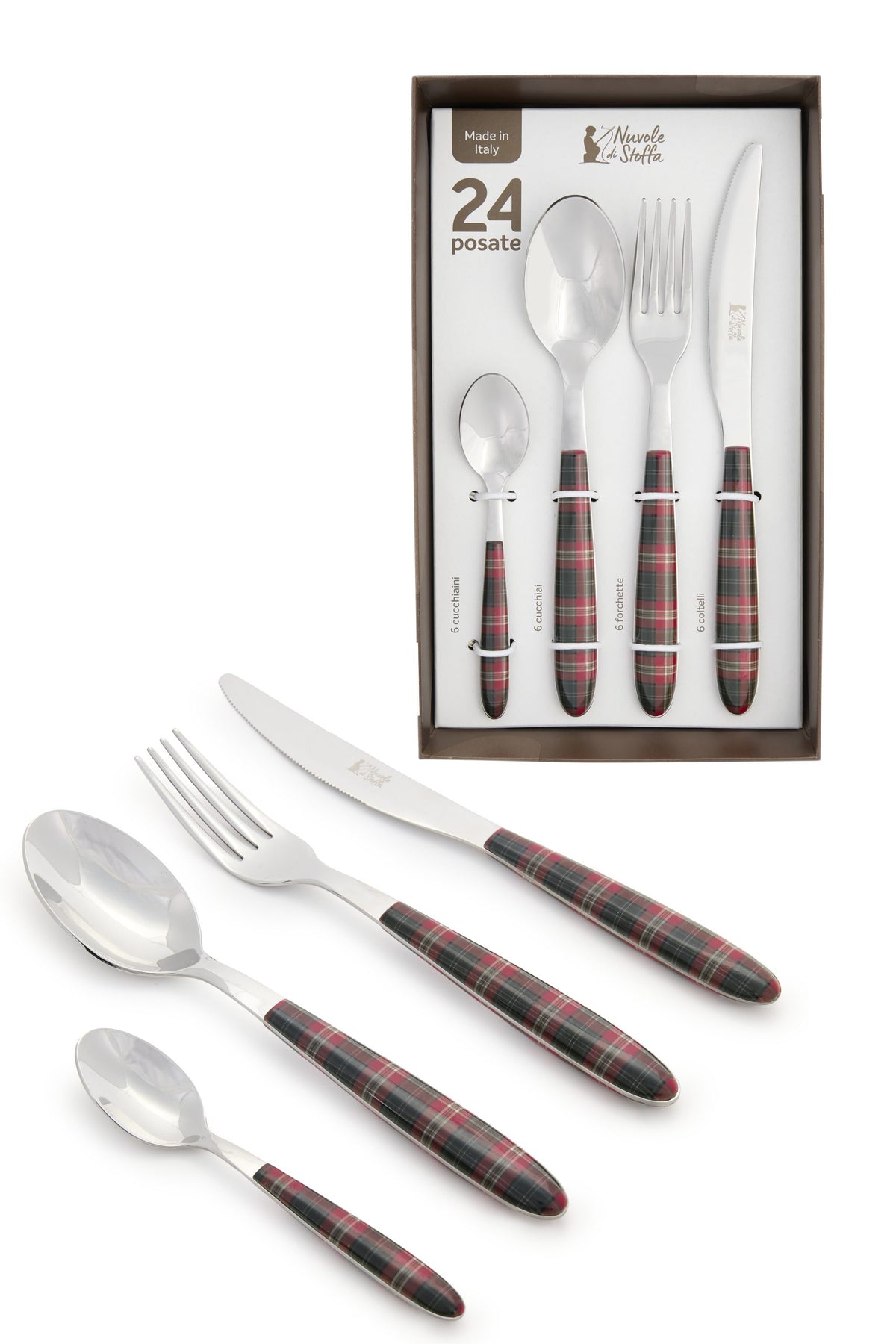 Nuvole di Stoffa set di 24 posate collezione Christmas Time Tartan
