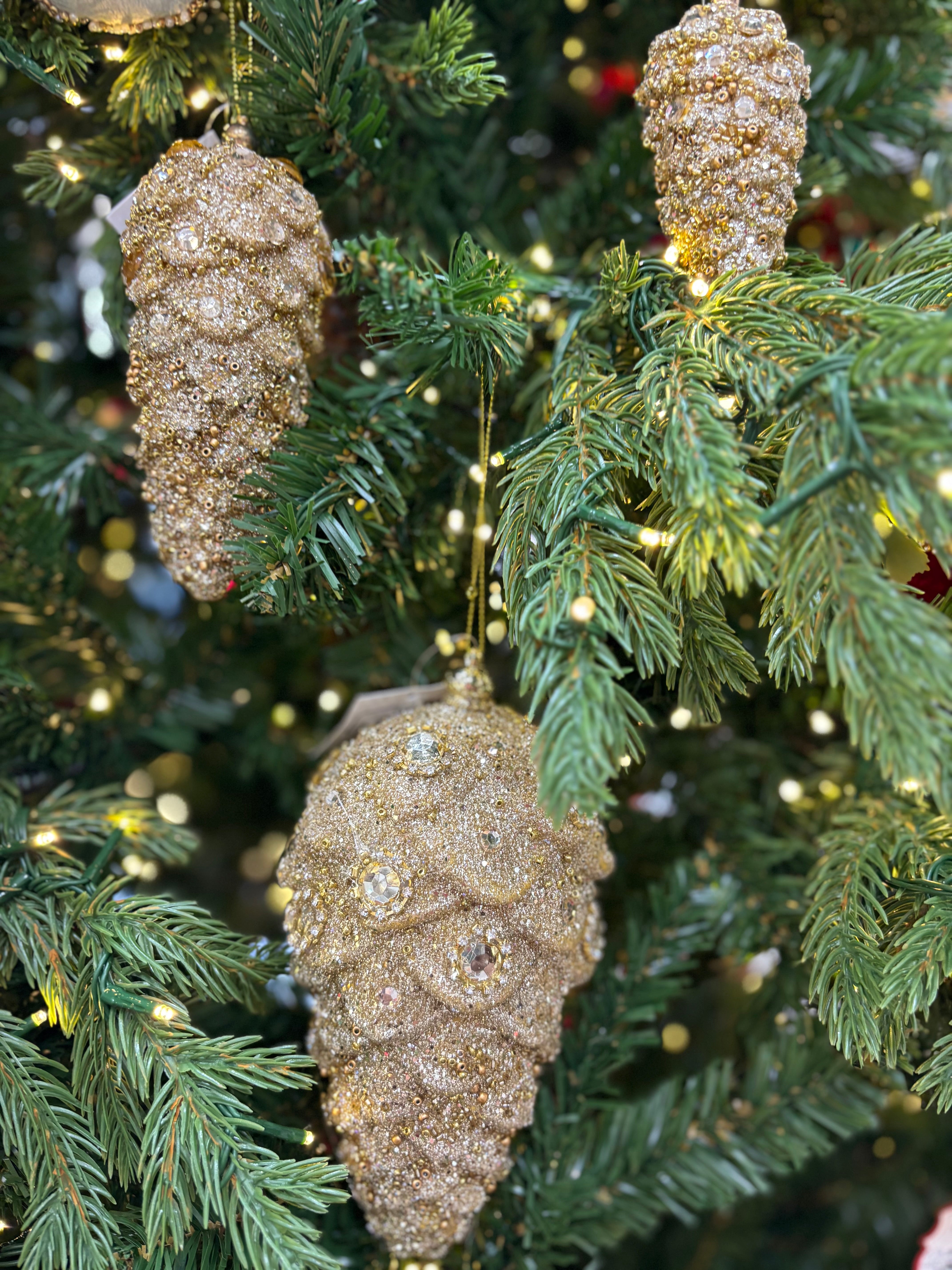 Fiori di lena addobbo pigna glitter dorata varie misure