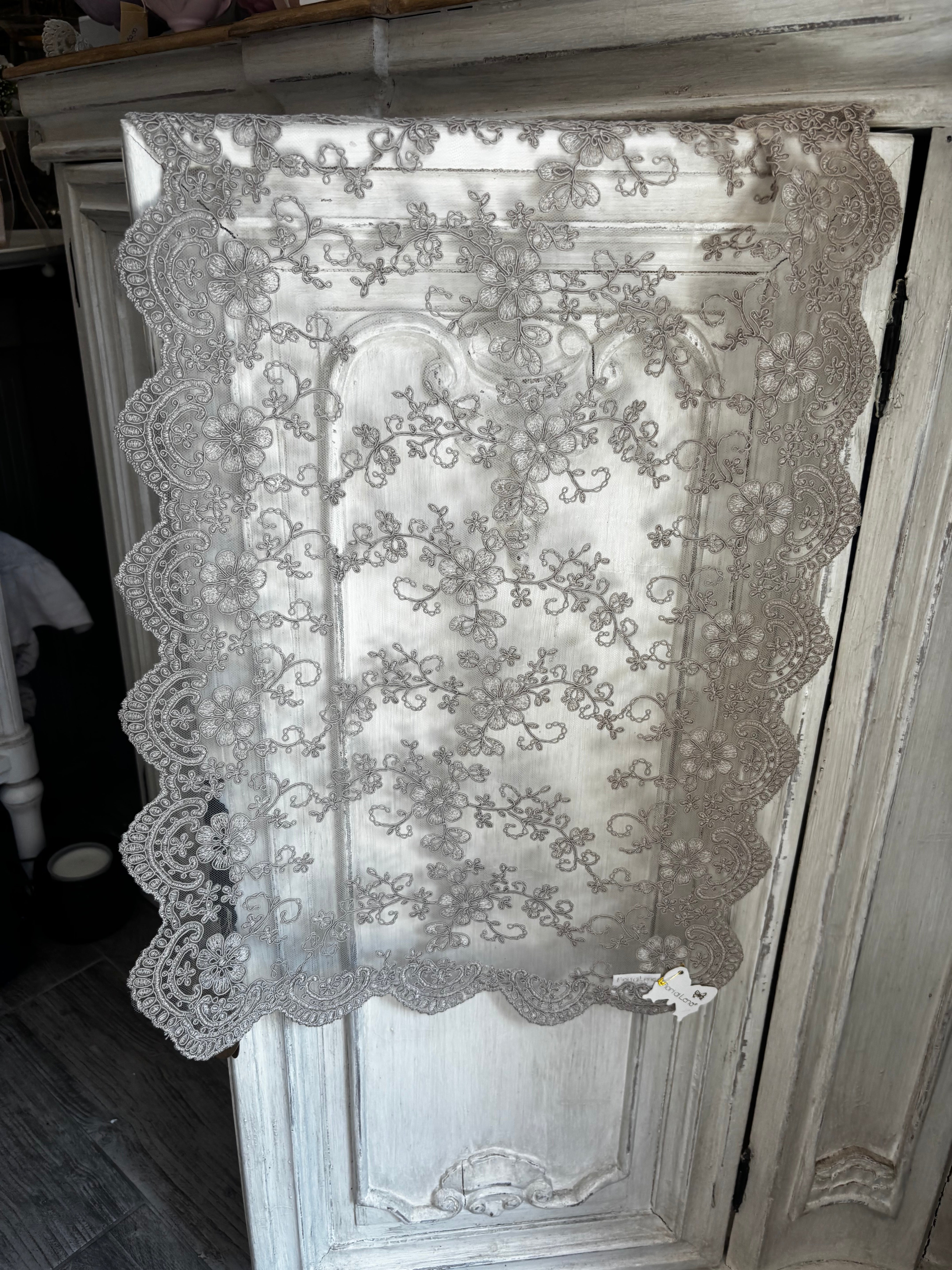 Fiori di lena runner in pizzo Fango mis 140 cm