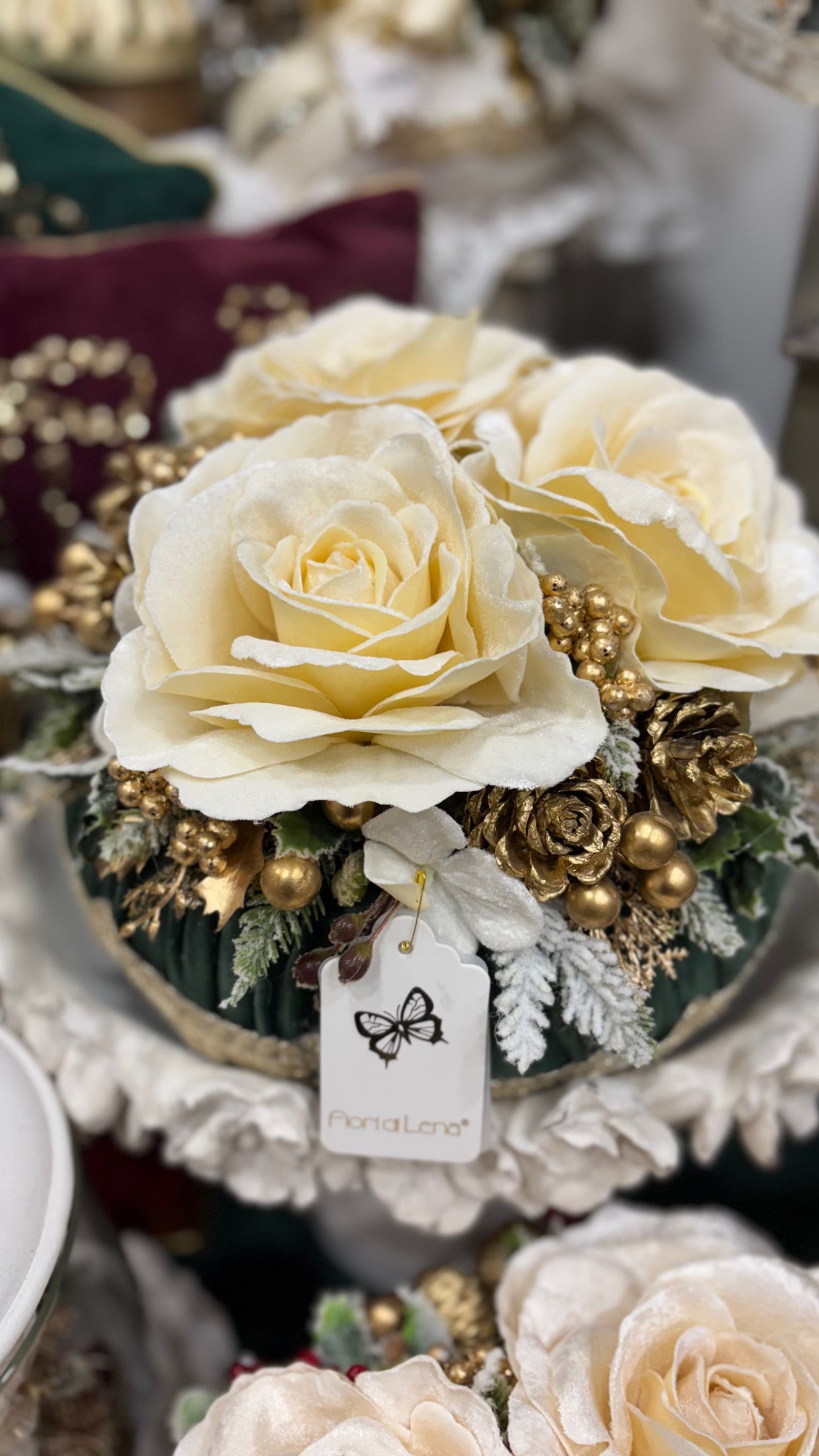 Fiori di lena Pouf profumato 3 rose nuova collezione Linea Dono Prezioso colore verde inglese