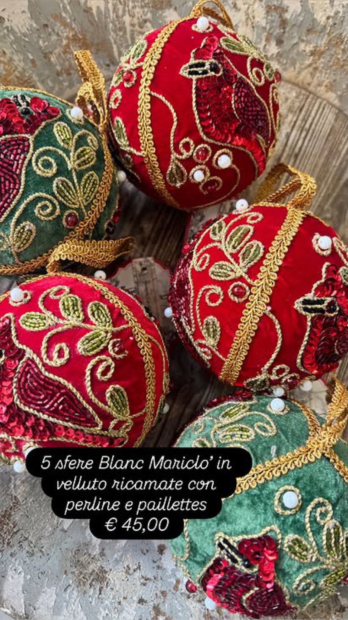 Blanc Mariclo’ set di 5 sfere con ricami e paillettes