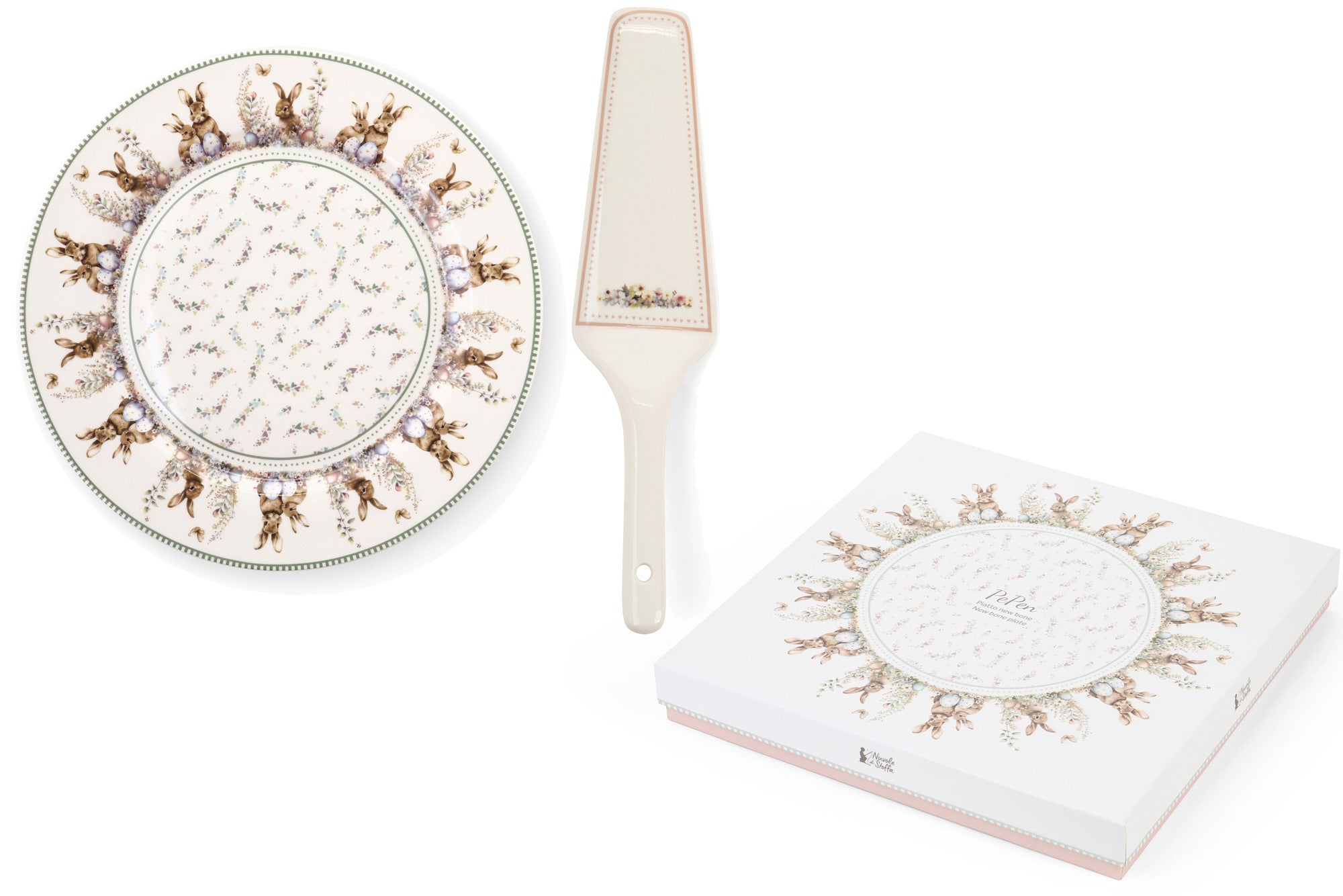Nuvole di Stoffa set piatto torta + paletta in porcellana collezione Pepen