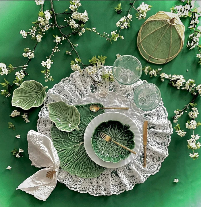 Chez moi meraviglioso centrino/sottopiatto tondo in lino con pizzo corinzio