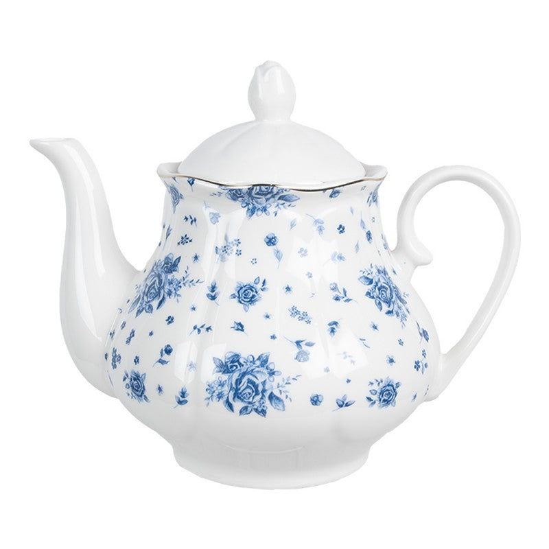 Teiera In Porcellana Da 1 Litro - Design Classico Con Decorazione A Pois Grigi E Dorati