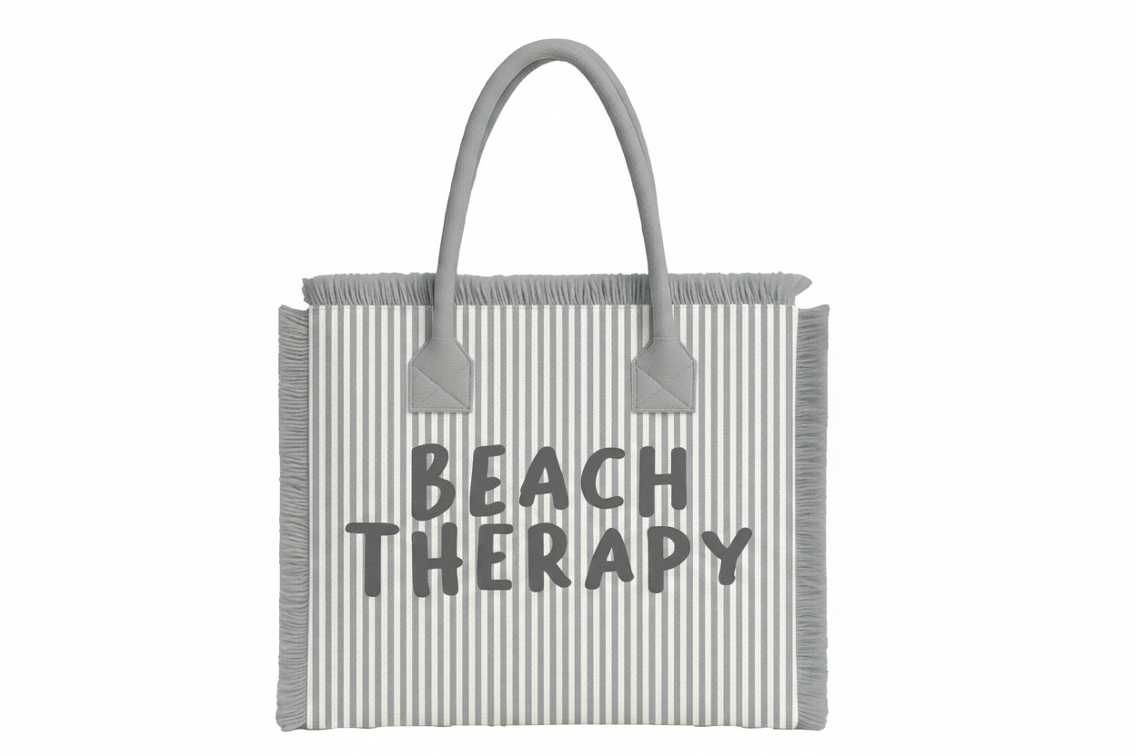 S&G Borsa mare a righe con scritta 100% cotone