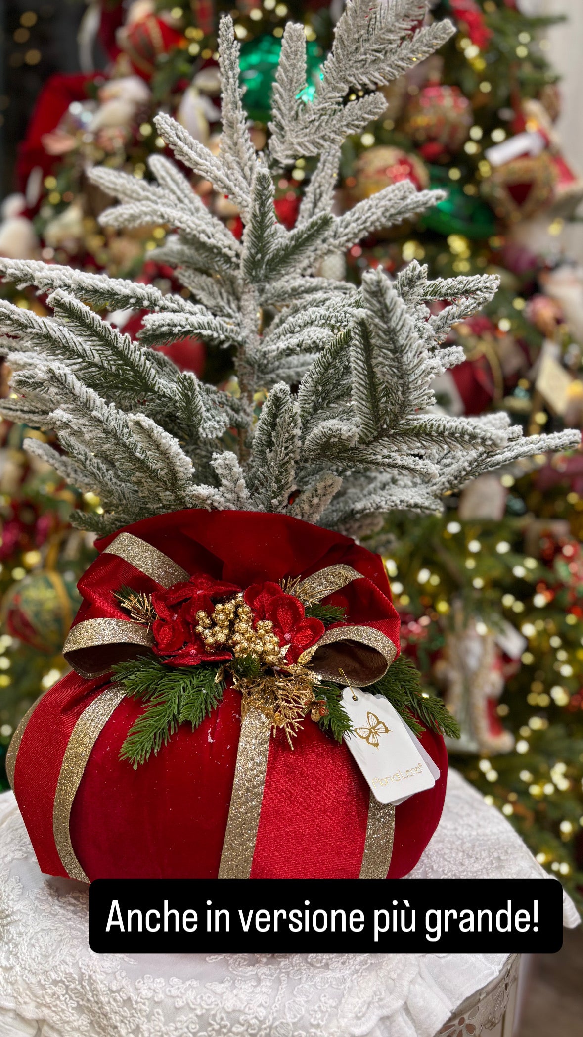 Fiori di lena saccoccio con albero innevato h 70 cm