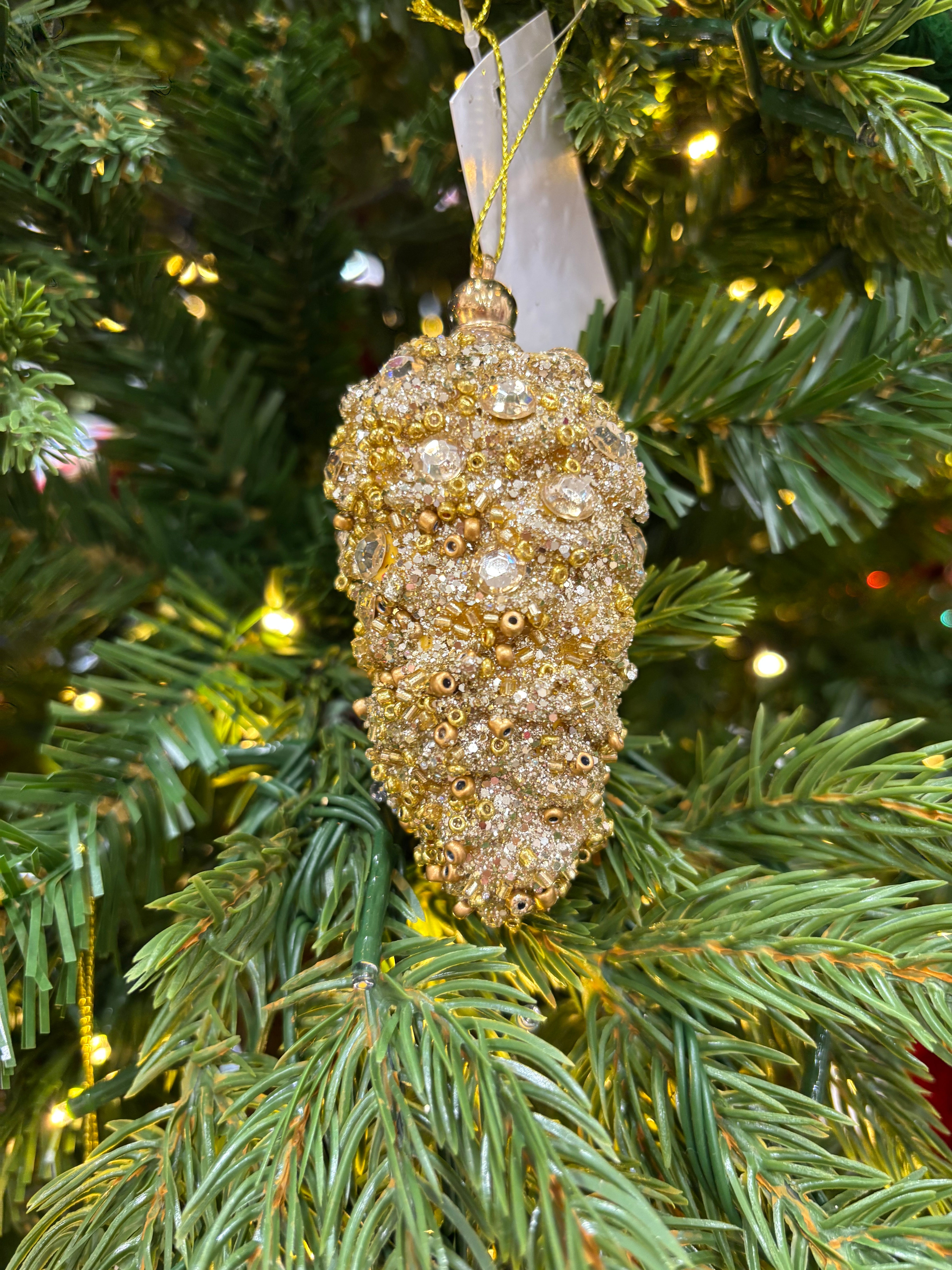 Fiori di lena addobbo pigna glitter dorata varie misure