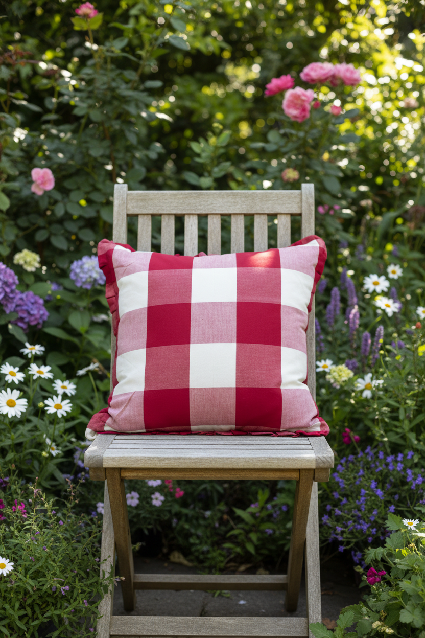Blanc Mariclo’ cuscino quadroni red con galletta 45 x 45 cm