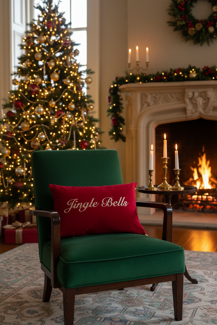 Atelier 17 cuscino rettangolare in velluto ricamato Jingle Bells