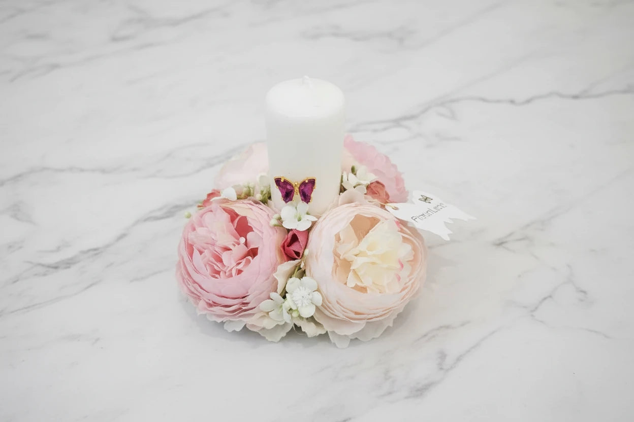 Fiori di lena Portacandela misura piccola con ranuncoli