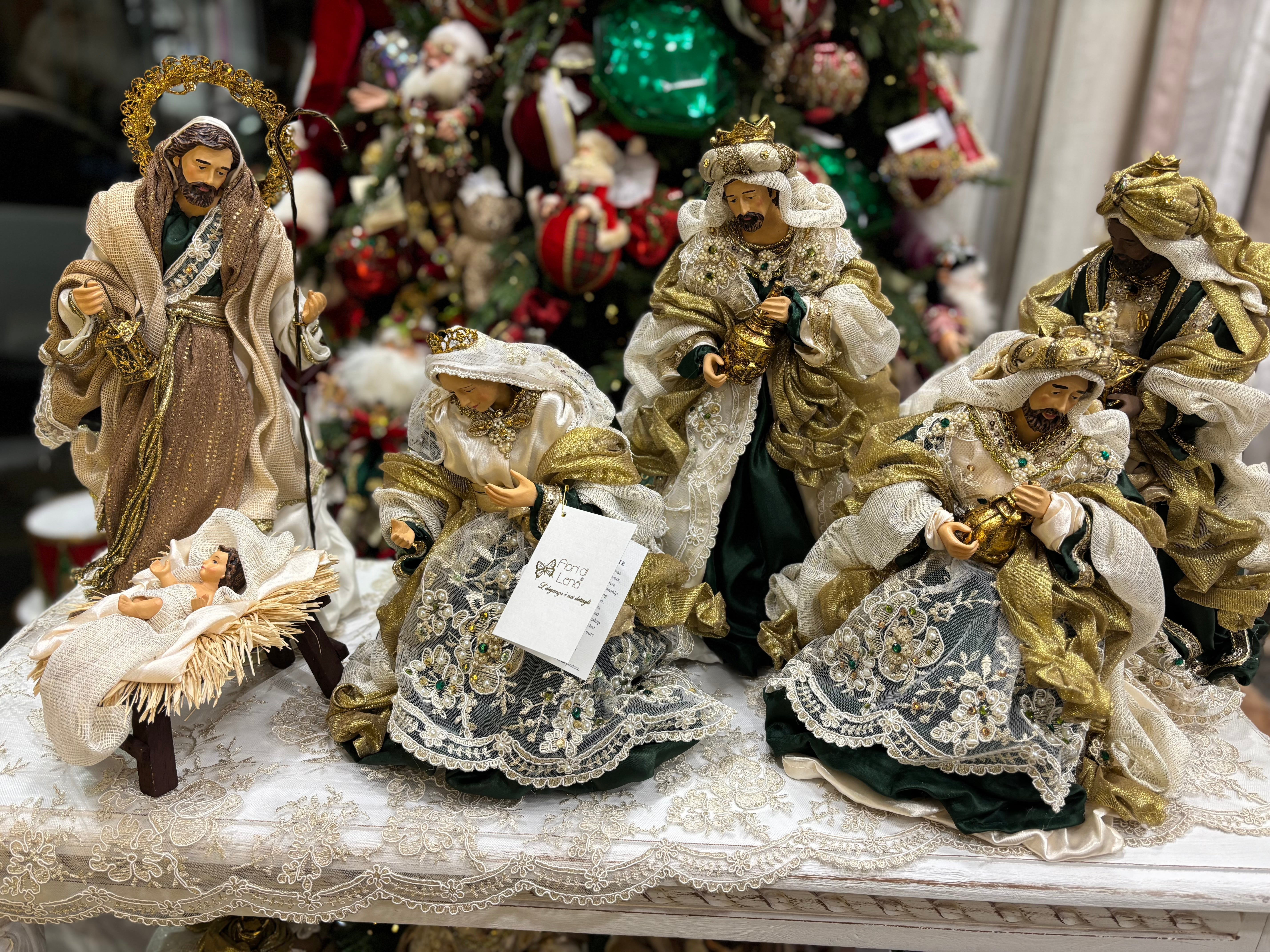 Fiori di lena sacra famiglia 6 pezzi h 36 cm variante verde