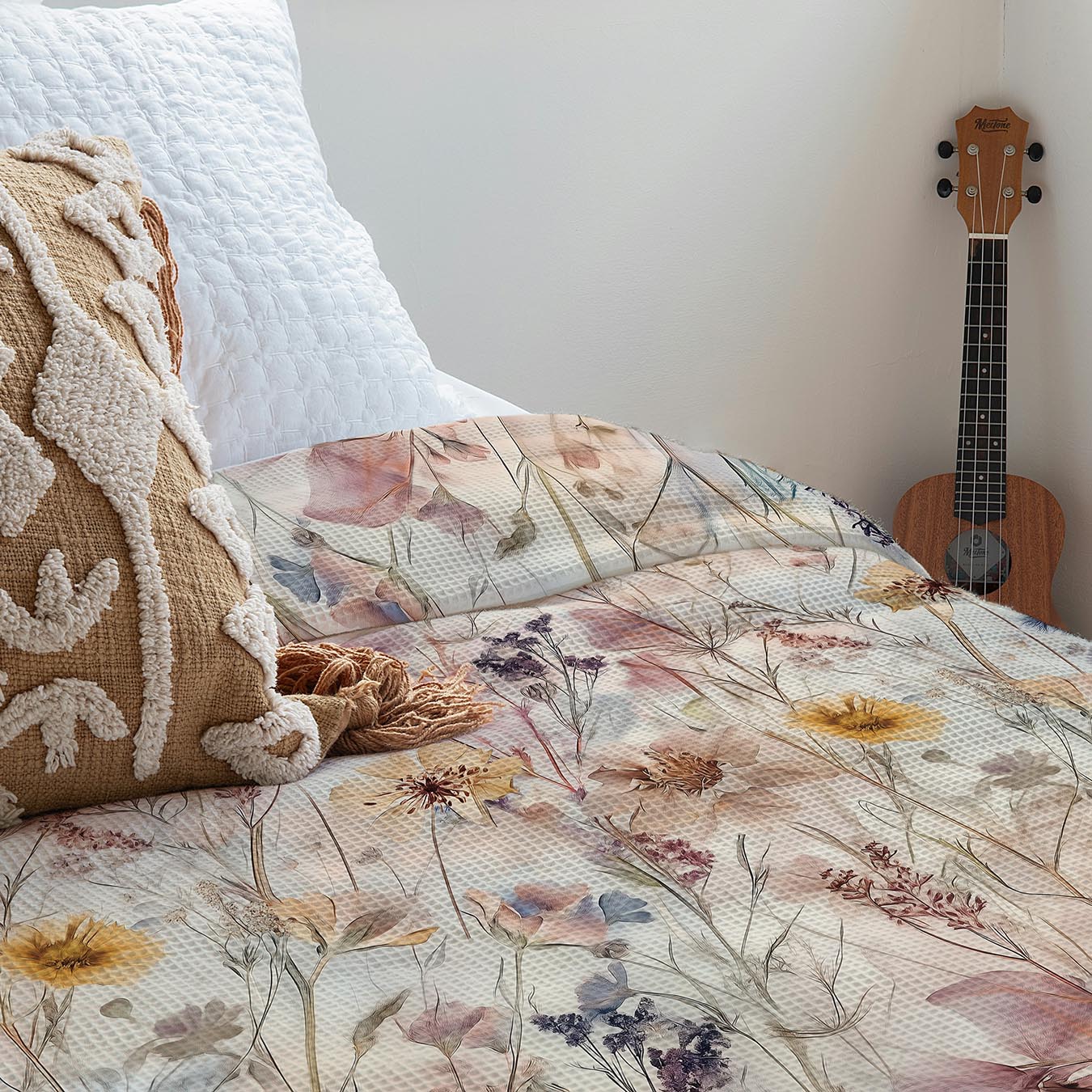 Tessitura di Arconate copriletto matrimoniale in piquet fantasia Fiori secchi