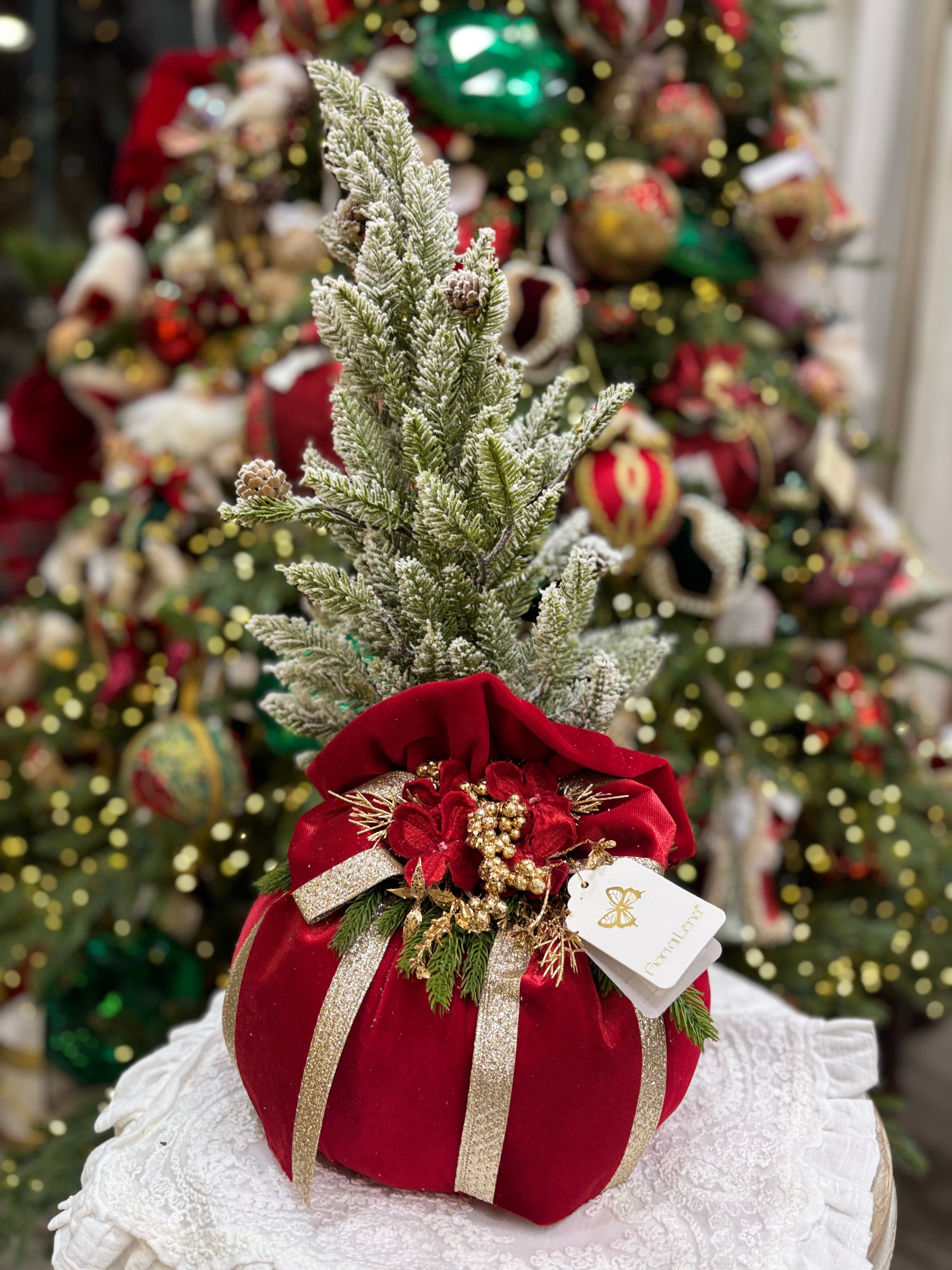 Fiori di lena saccoccio con albero innevato h 55 cm