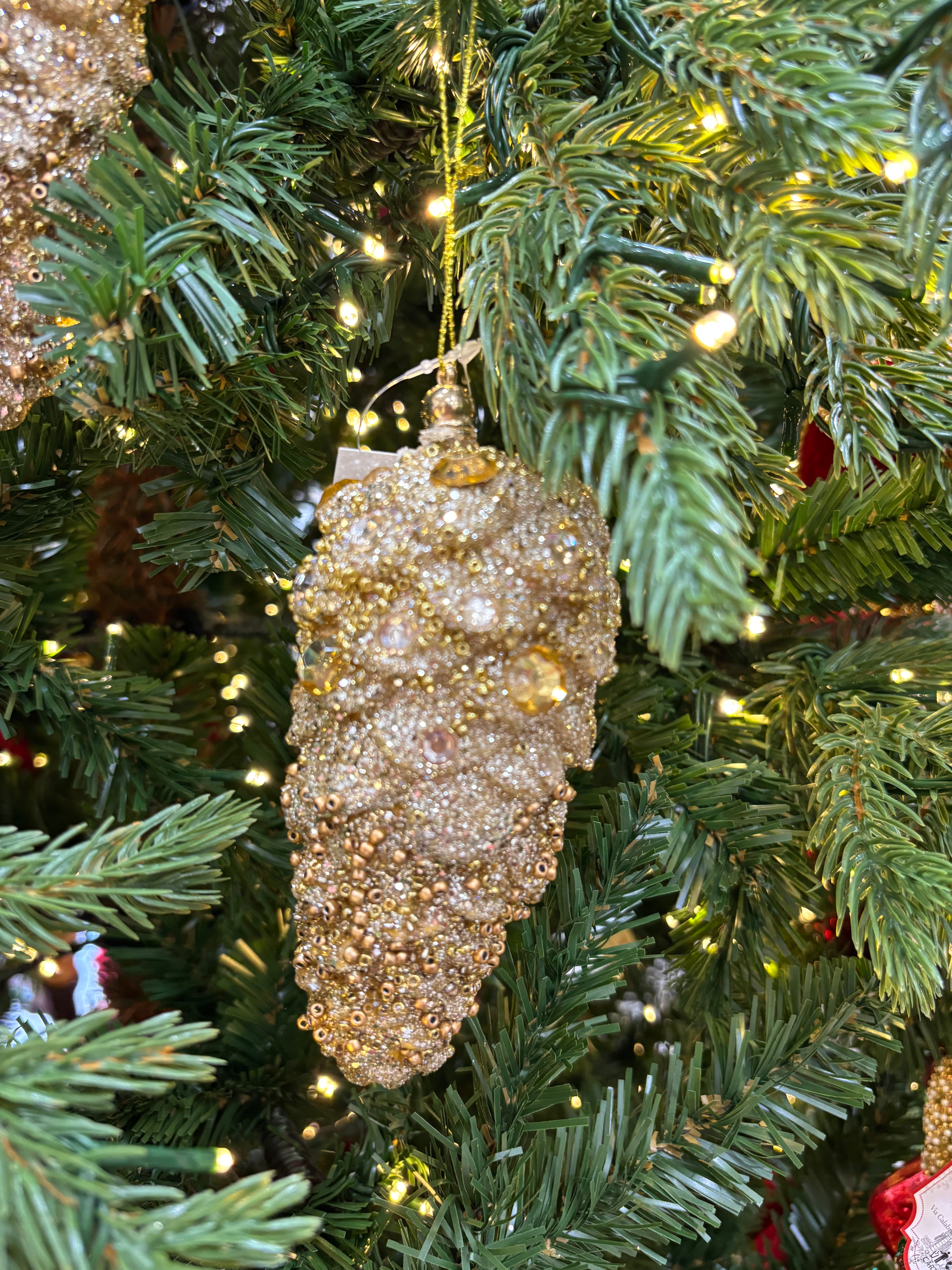 Fiori di lena addobbo pigna glitter dorata varie misure