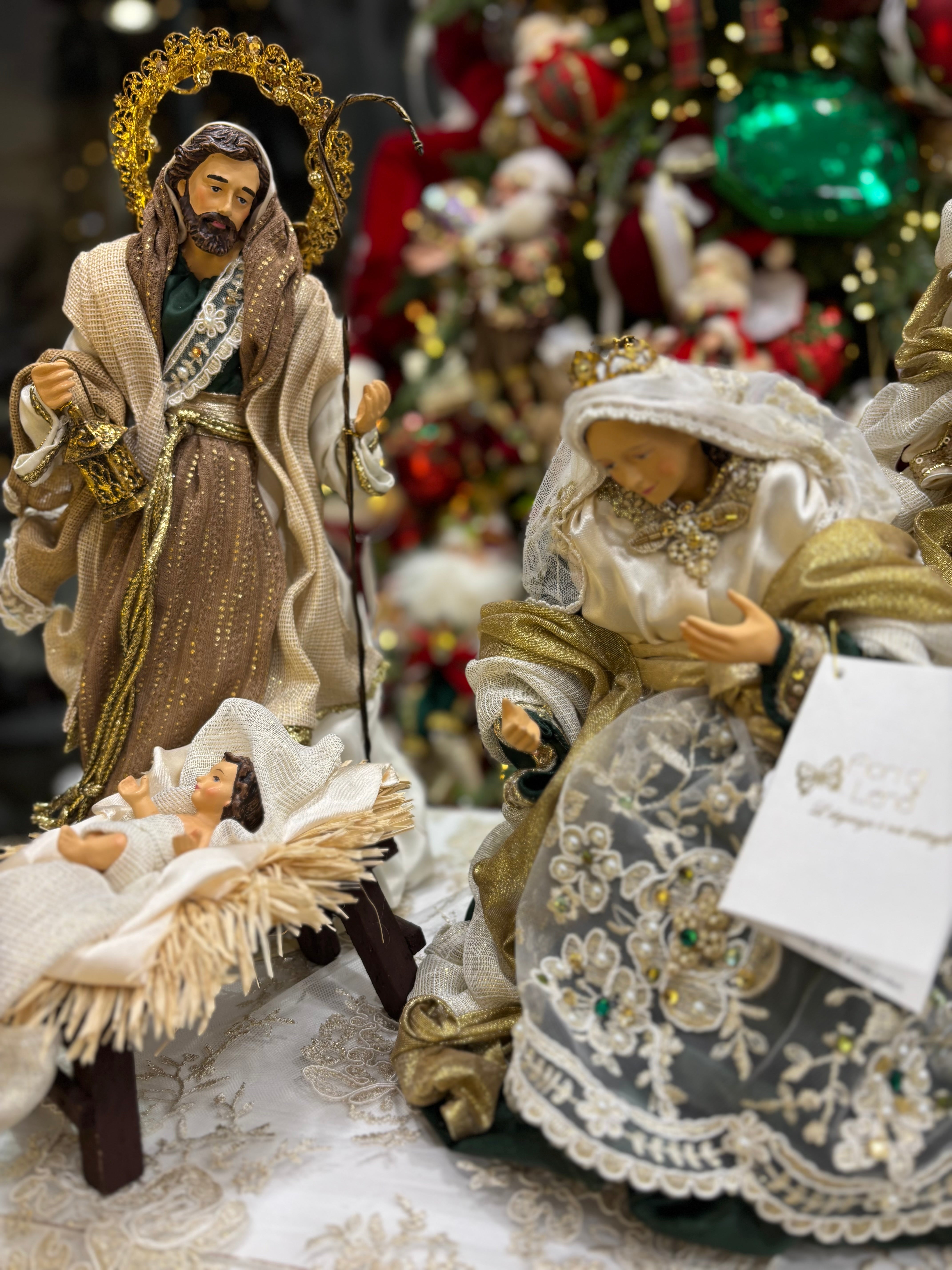 Fiori di lena sacra famiglia 6 pezzi h 36 cm variante verde