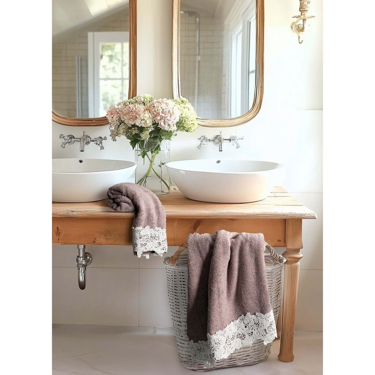 Blanc Mariclo' Coppia di Spugne Bagno con Pizzo "Merletto"