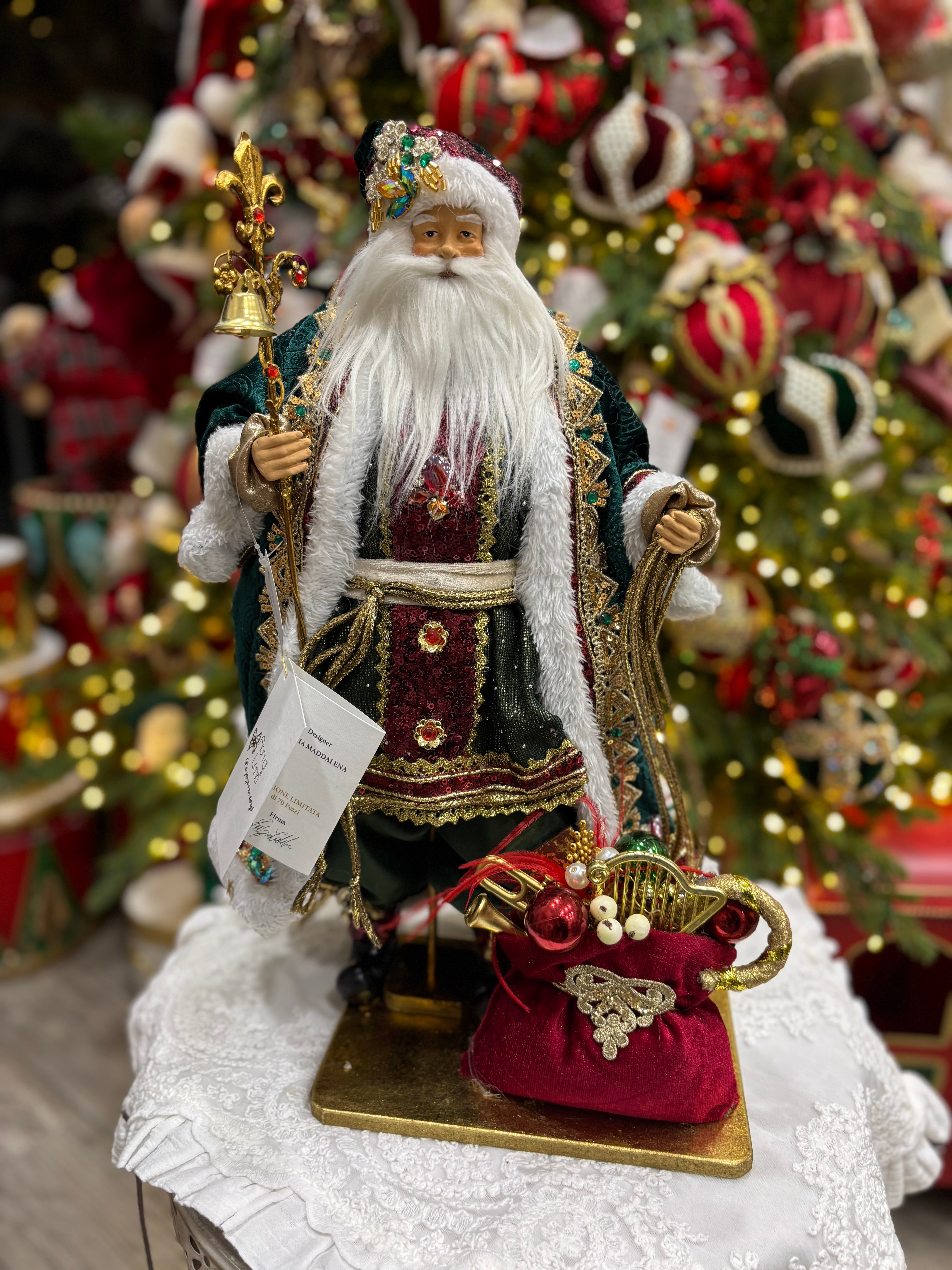 Fiori di lena Babbo Natale limited edition su base in legno h 46 cm