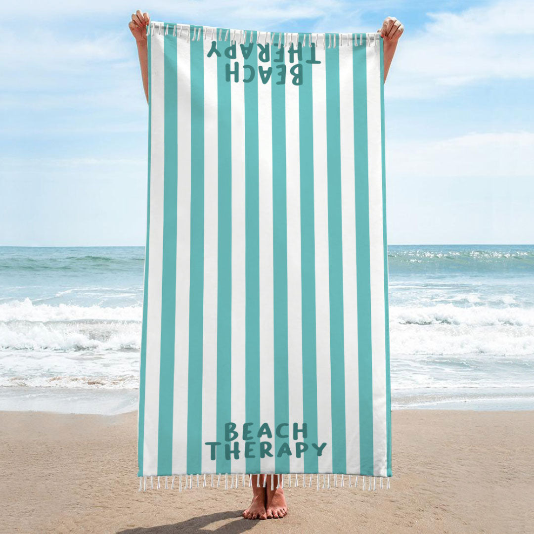 S&G Fouta telo mare a righe con scritta 100% cotone