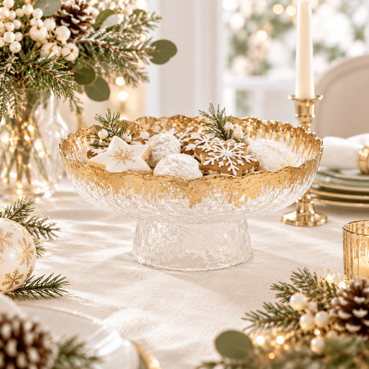 Nuvole di Stoffa Alzata portafrutta in vetro con bordo oro 20 cm collezione Silent Gold