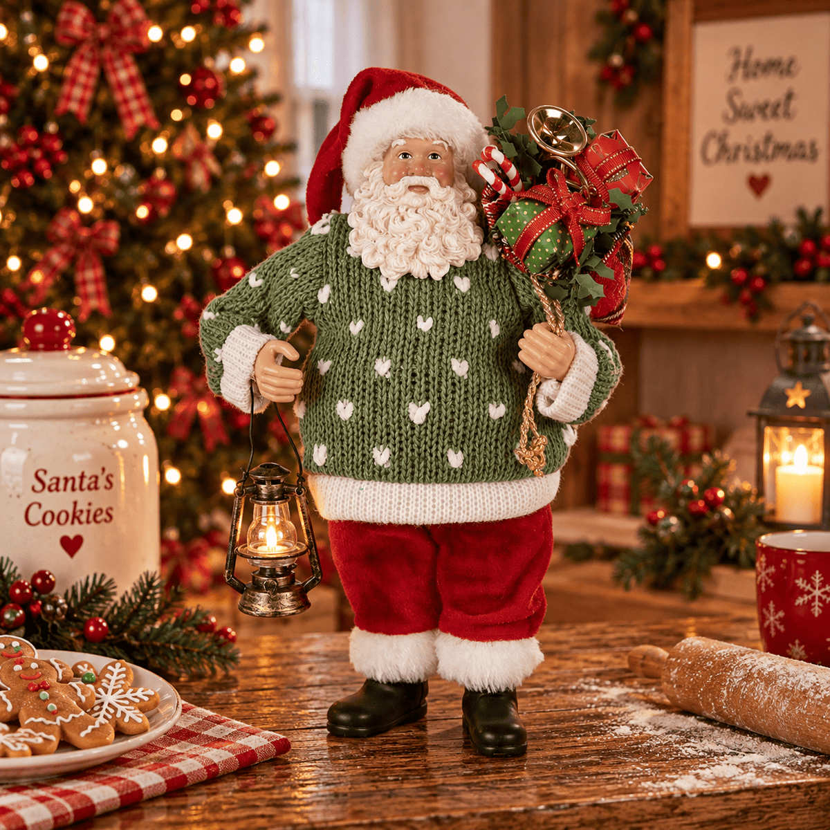Clayre & Eef decorazione Babbo Natale con maglione e lanterna