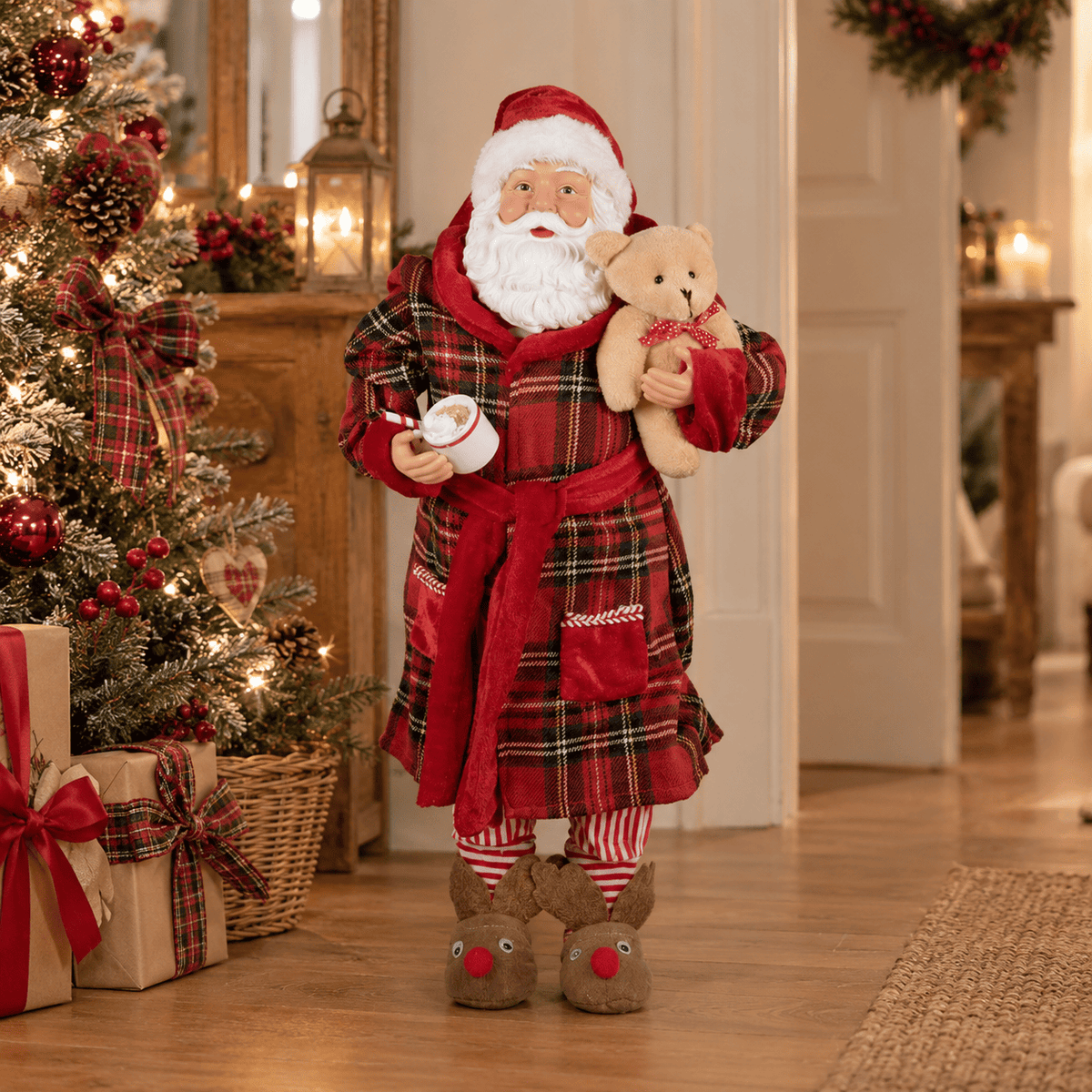 Clayre & Eef decorazione Babbo Natale con orsetto h 50 cm