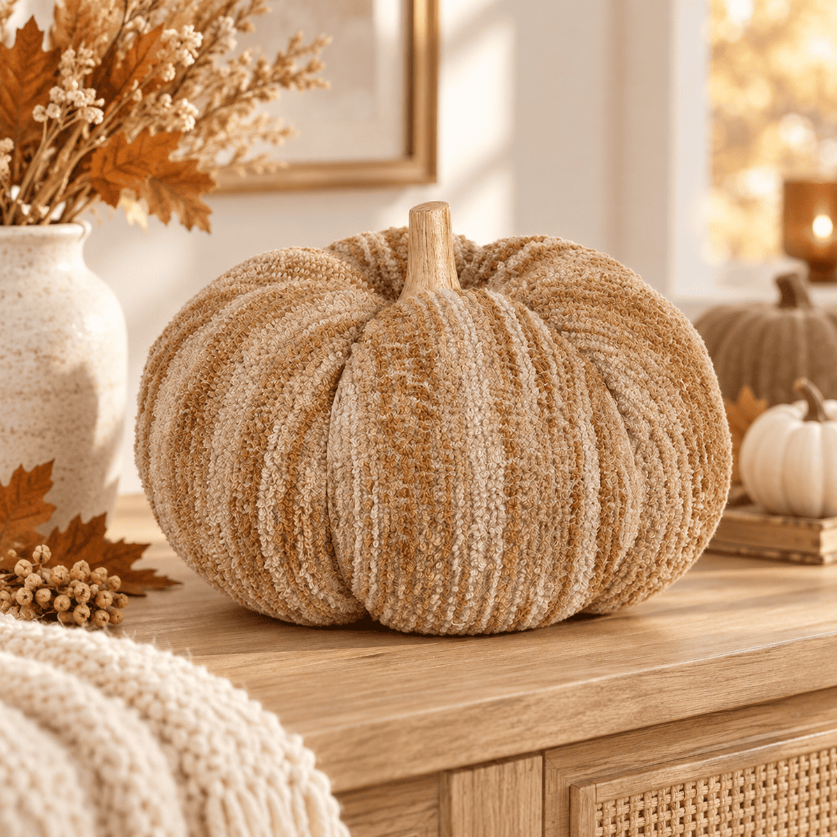 Clayre & Eef Zucca Decorativa in tessuto beige 25 cm