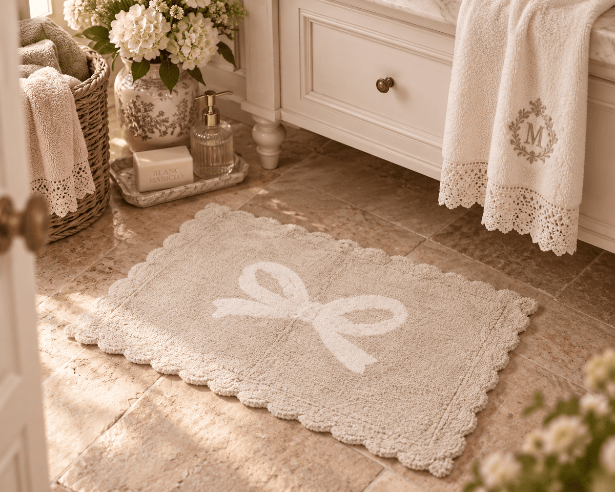 Blanc Mariclo' Tappeto Bagno in Cotone con fiocco  con varianti colore mis 45*75 cm