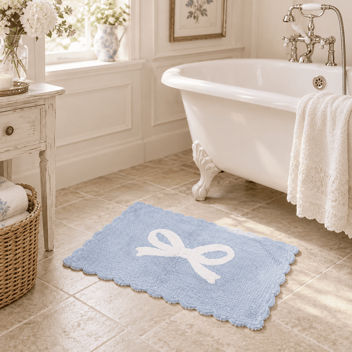 Blanc Mariclo' Tappeto Bagno in Cotone con fiocco  con varianti colore mis 45*75 cm