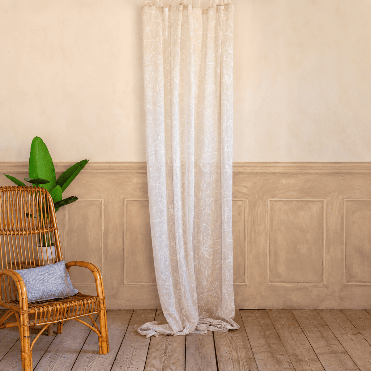 Blanc Mariclo' coppia tenda con motivo floreale collezione Natural View