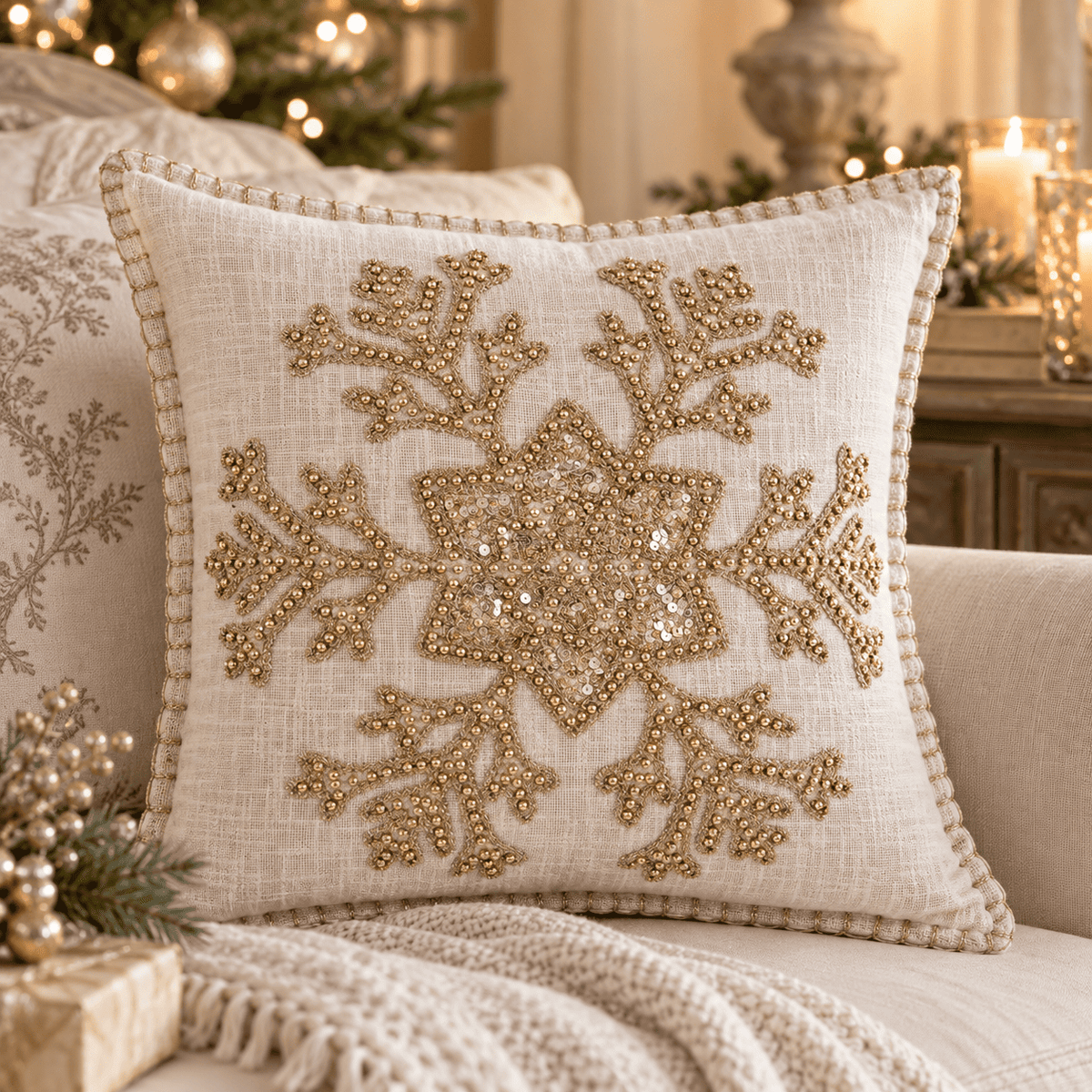 Blanc Mariclò cuscino ricami preziosi Fiocco di Neve mis 50*50 cm